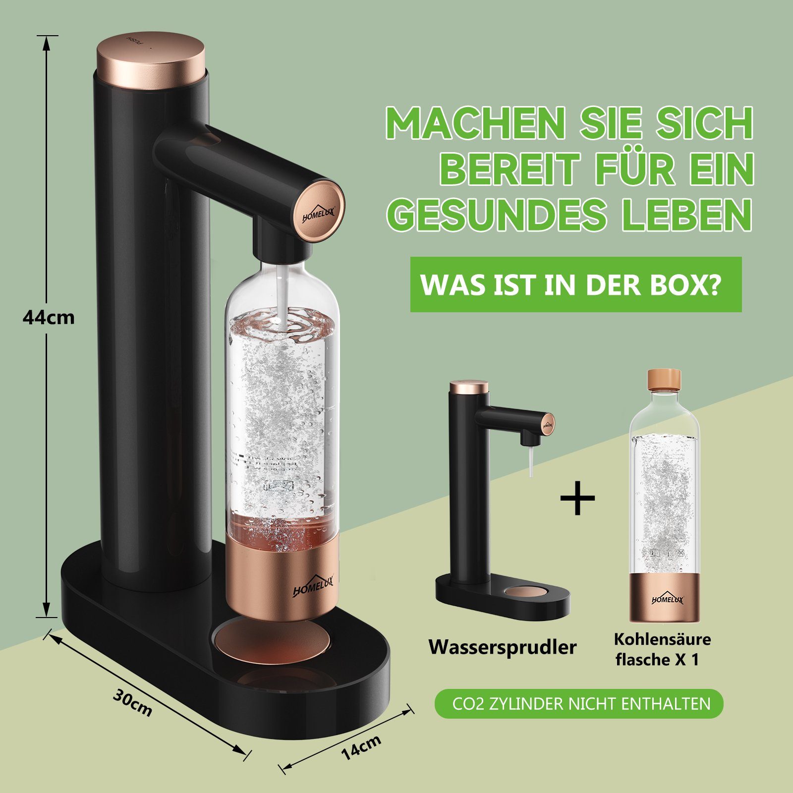HOMELUX Wassersprudler Sprudelwasser Maschine Mit 1L PET-Flaschen, (SET, 3-tlg,1x Hauptgerät,2x 1L PET Wasserflasche), Soda Maker, Wasser Sprudel GeräT, Water Carbonator