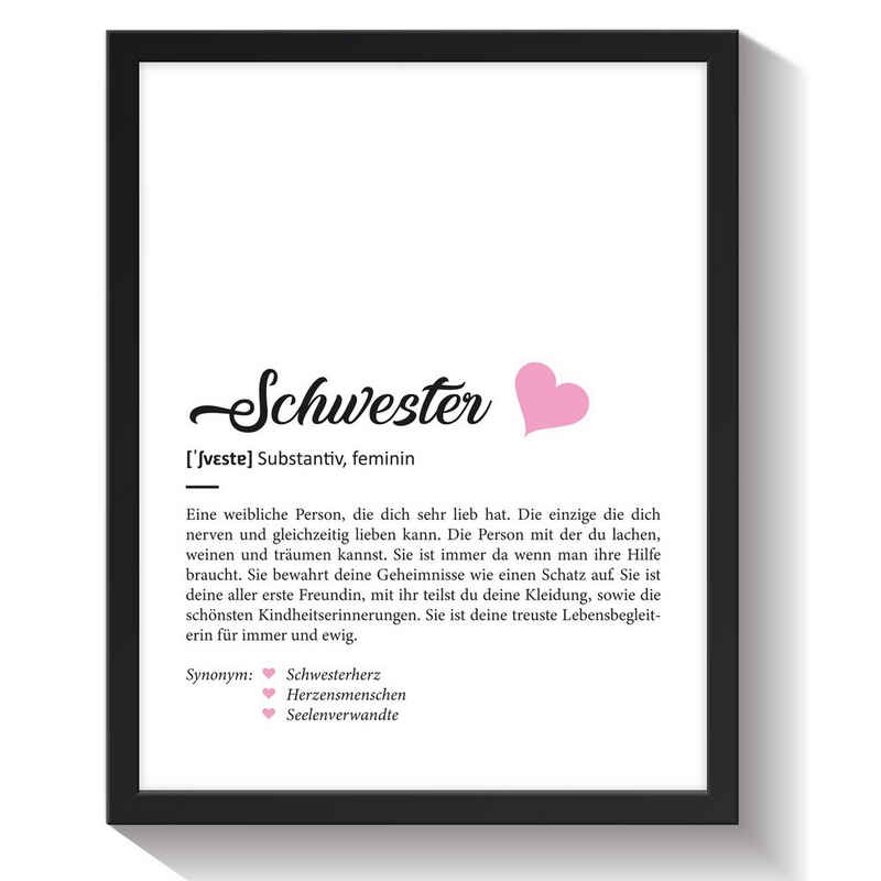 GRAVURZEILE Poster Definition Poster, Kunstdrucke auf DIN A4 Foto-Papier, Schwester Geschenk, Liebevolle Worterklärung im Duden-Format - Ohne Rahmen
