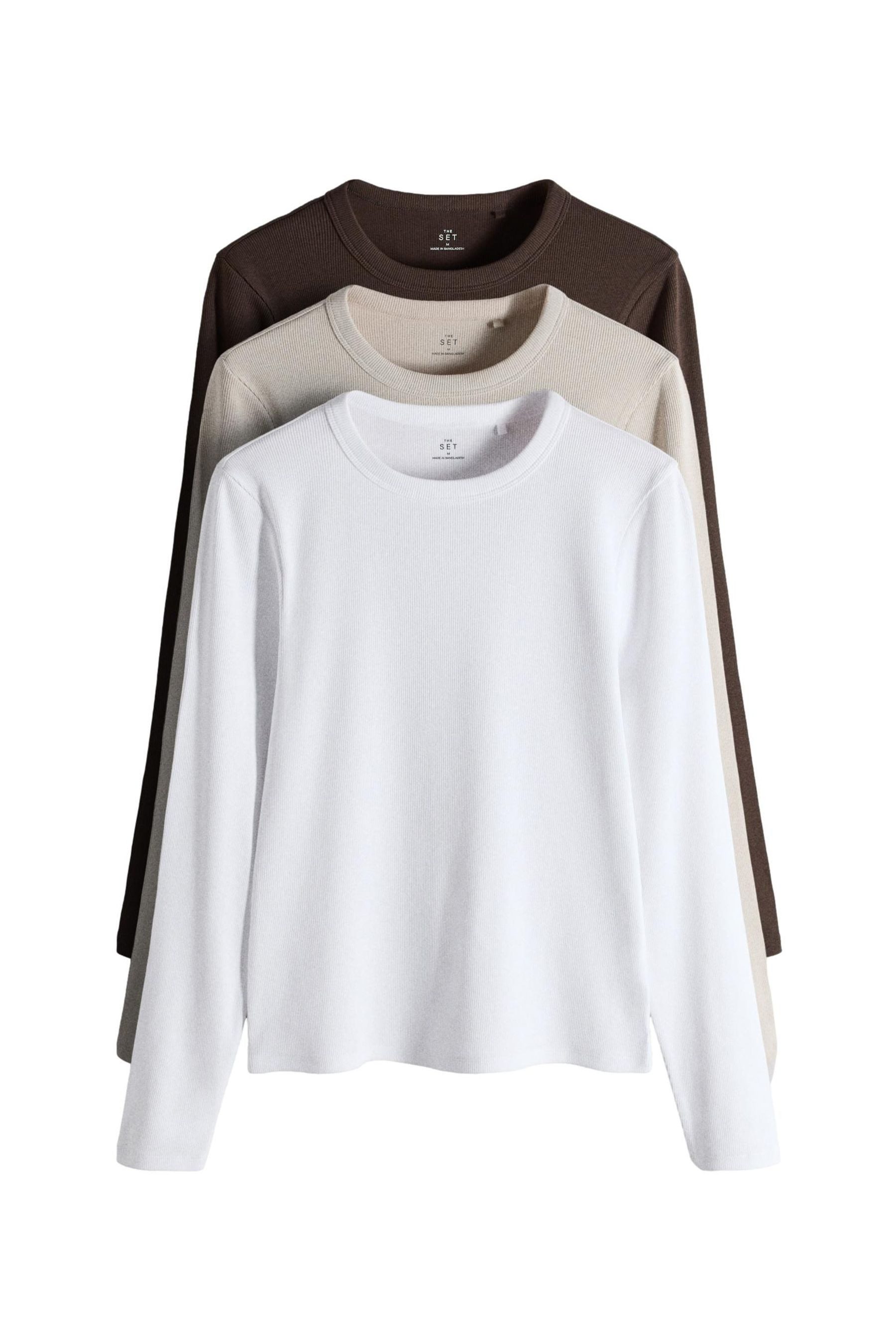 The Set Langarmshirt The Set Langärmelige gerippte Tops, 3er-Pack (3-tlg)