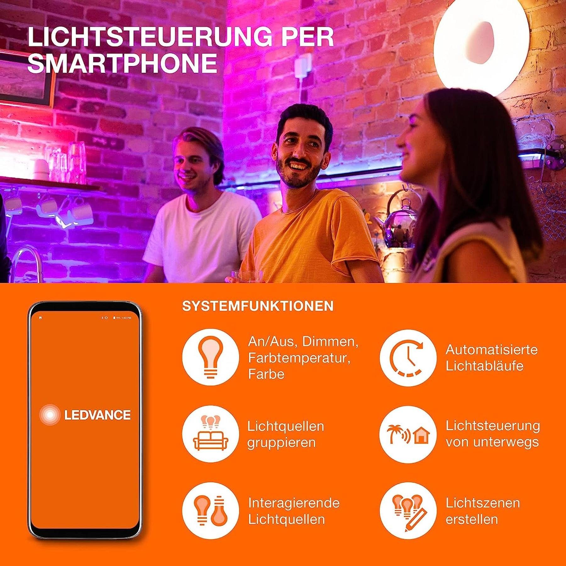 E27 9,5W LED-Leuchtmittel Energiesparend, dimmbar LED Lampe E27, Smart+ Mattiert Glühbirne Dimmbar, [3er], Warmweiss, warmweiß WiFi Ledvance