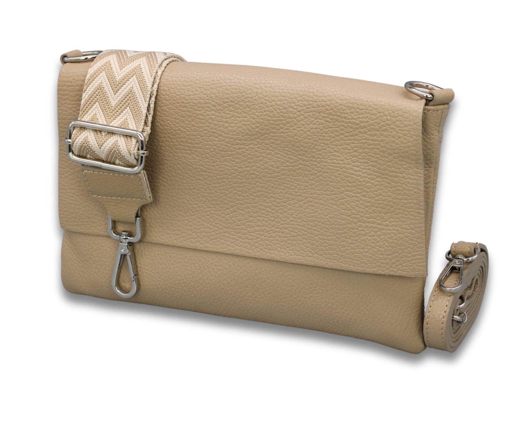 Schultertasche CALI Schlanke Tasche mit 3 Fächer, Slim Crossbody Bag Echtes Leder