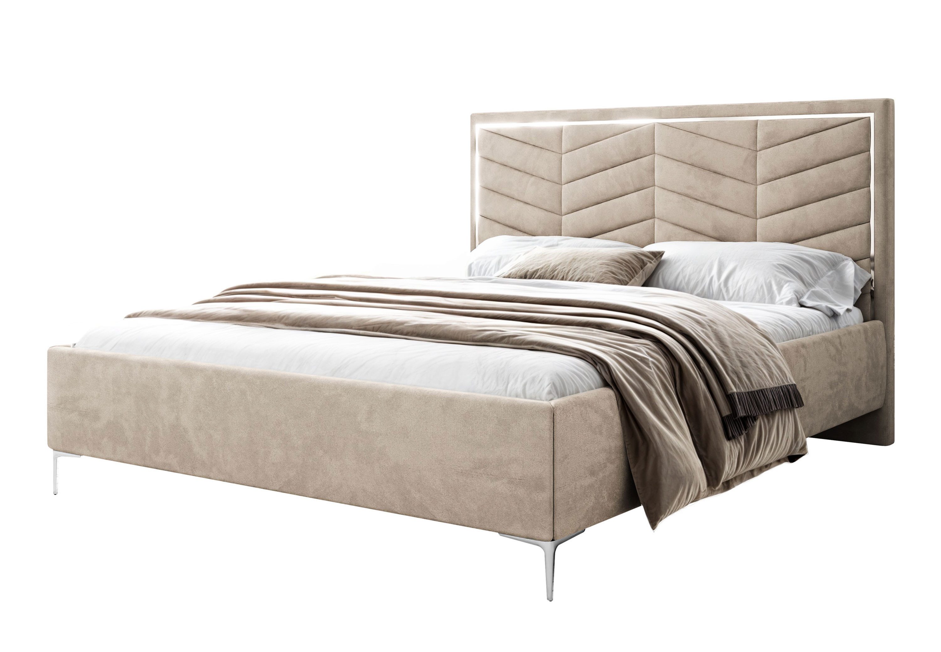 Lookway Polsterbett AURORA II mit Bettkasten (mit Metallgestell), mit gepolstertem Kopfteil