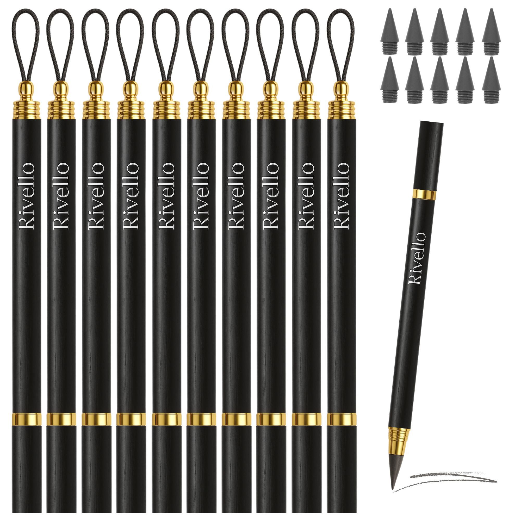 Rivello - Home & Living Bleistift aus Holz – schreibt ohne Anspitzen – mit Ersatzminen – Braun & Schwarz, (10-tlg)
