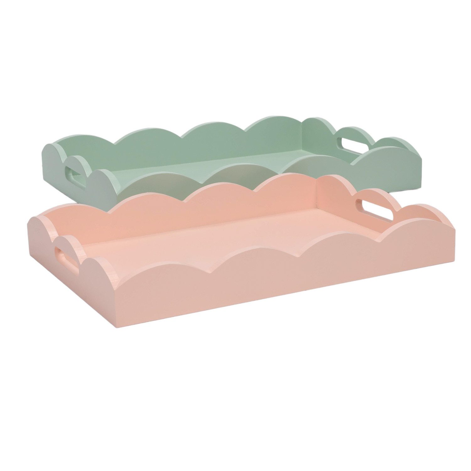 Storage solutions Tablett Set aus 2 pastellfarbenen Holztabletts, mattes Finish, MDF
