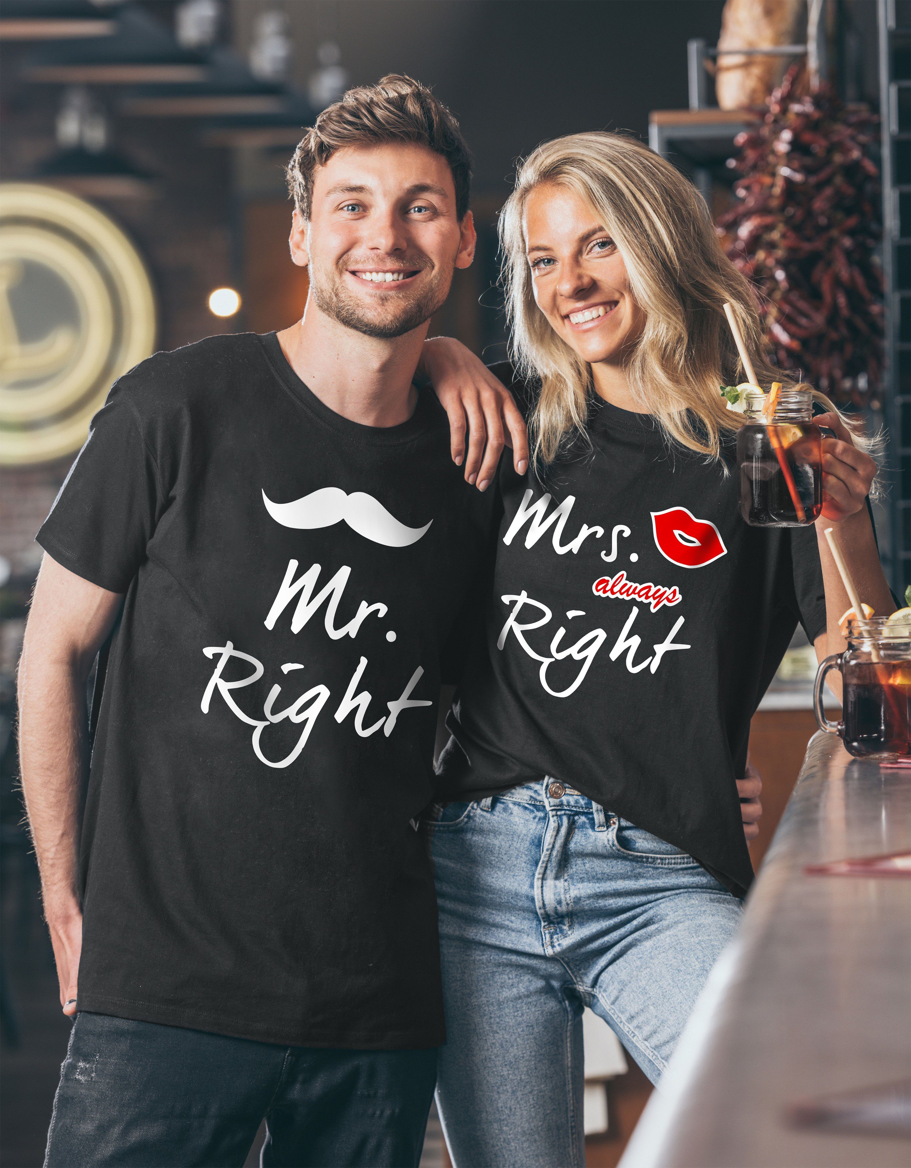 Youth Designz T-Shirt Mr. Right & Mrs. Always Right Partner T-Shirt für Pärchen