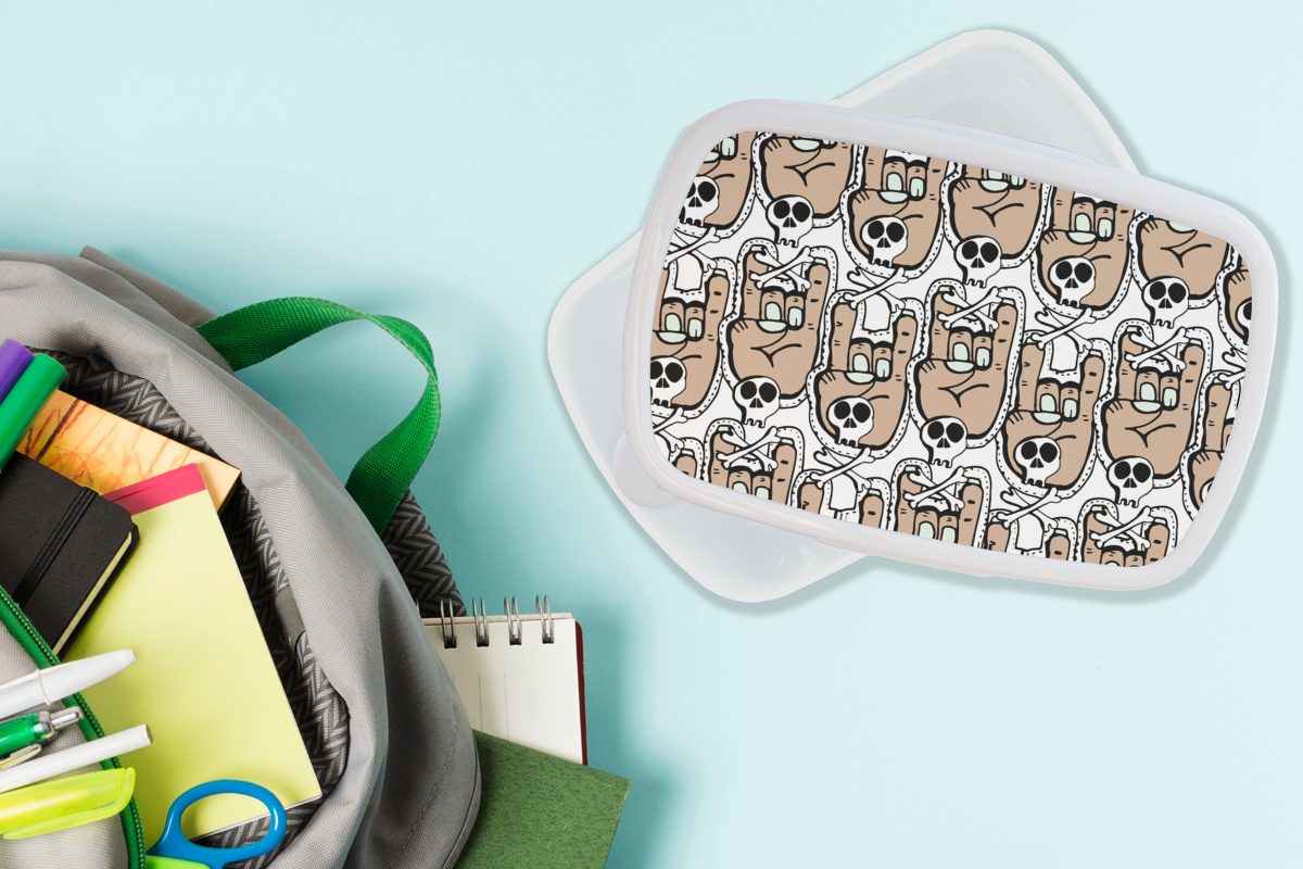 MuchoWow Brotdose, Erwachsene, weiß - Kinder Hand Lunchbox - (2-tlg), Kunststoff, für Brotbox - Jungs Totenkopf und Teenager und für Muster, Mädchen
