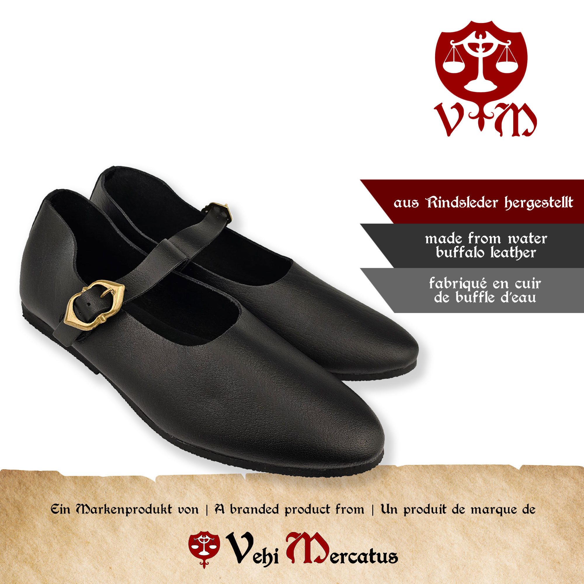 Vehi Mercatus Ritter-Kostüm Mittelalter Schuhe Damen Schwarz Riemchenschuhe