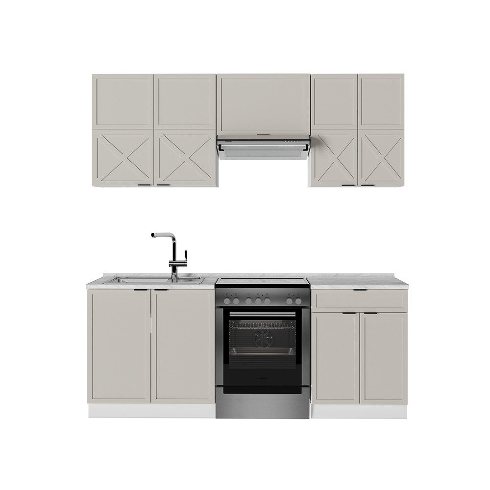 Vicco Küchenzeile Fame-Line, GrauBeige/Weiß/Weiß, 200 cm günstig online kaufen