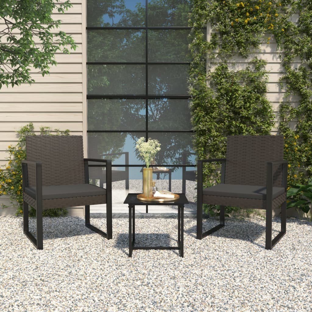 vidaXL Loungesofa 3-tlg. Garten-Lounge-Set mit Kissen Schwarz Poly Rattan, 3 Teile