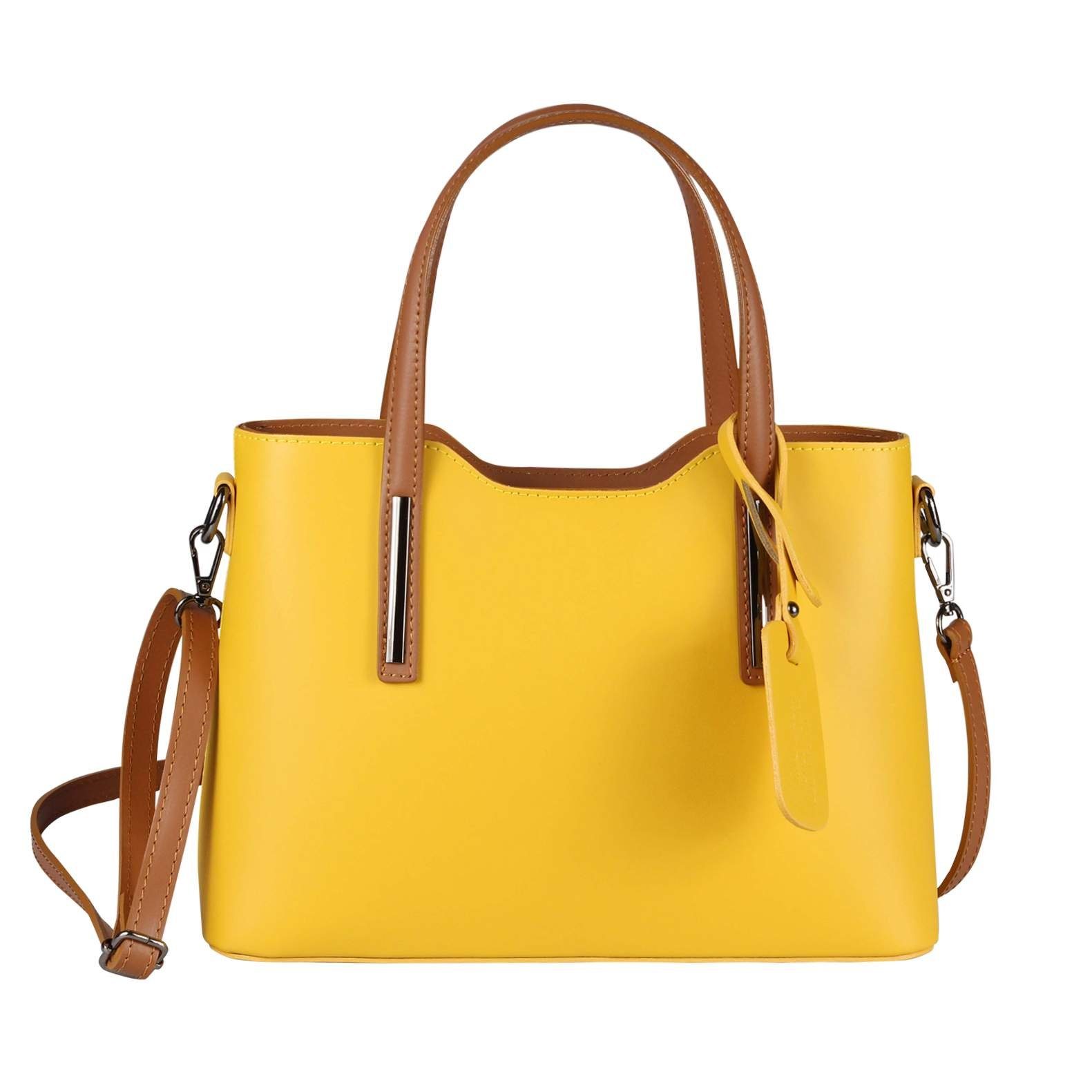 ITALYSHOP24 Schultertasche Made in Italy Damen Leder Handtasche, als CrossOver, Umhängetasche, Shopper tragbar