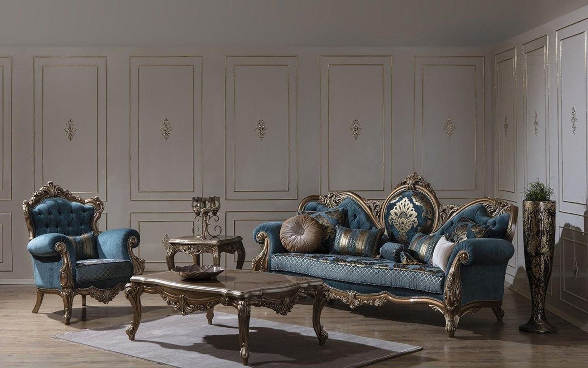 Casa Padrino im Prunkvoll x Edel Couchtisch Luxus H. & Massivholz 125 x - Gold 48 87 Wohnzimmertisch - cm Couchtisch Barockstil Barock