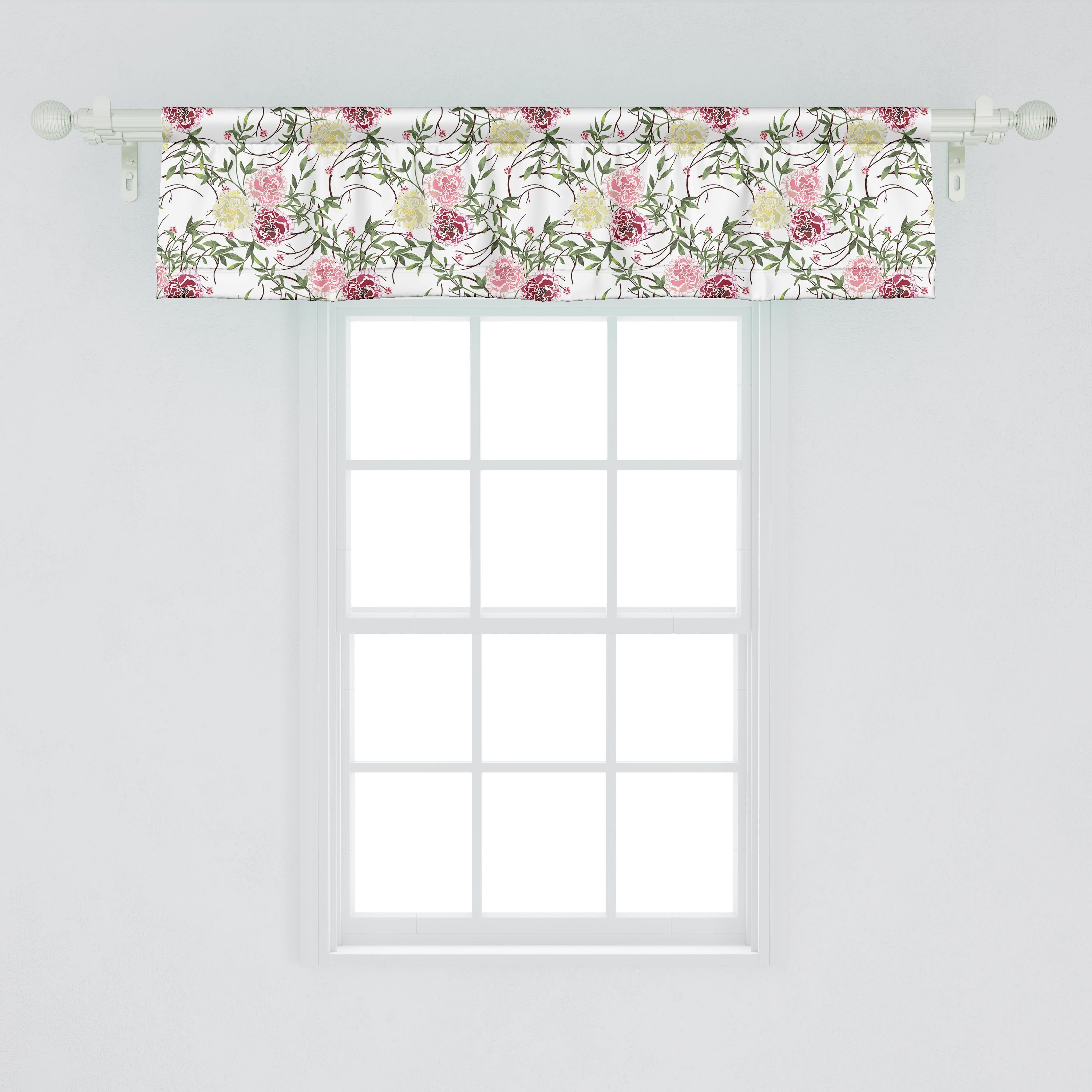 Scheibengardine Vorhang Volant und Zweige Dekor Microfaser, Kunst Küche Stangentasche, Abakuhaus, mit für Blumen Blumen lange Schlafzimmer