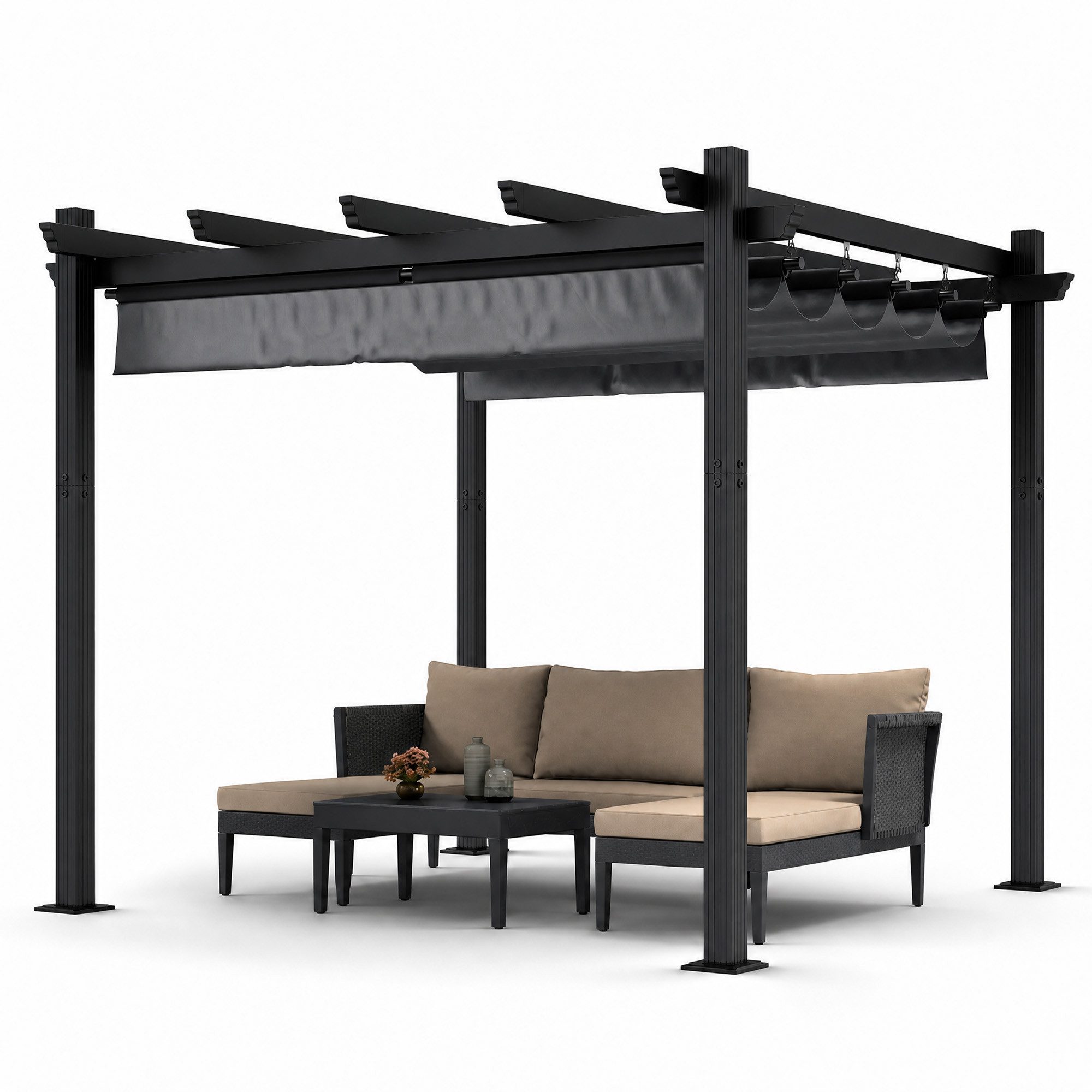 HOMALL Pavillon Pergola 3x3/3x4m Gartenpavillon Pavillon mit Aluminiumrahmen, (Terrassenüberdachung mit Magnetbefestigung für Garten), Manuell verstellbares Schiebedach