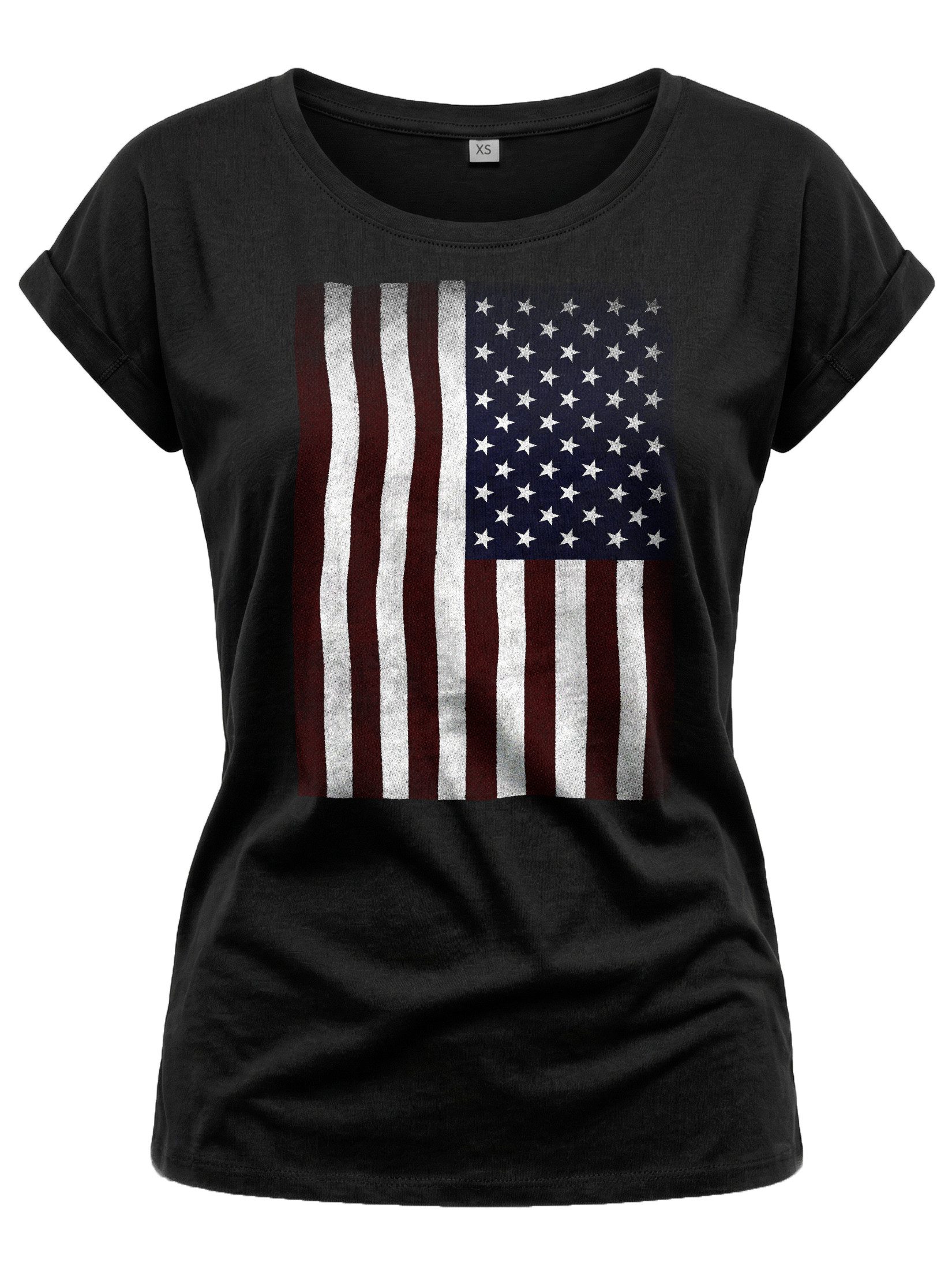 Print-Shirt Damen USA Flagge Vintage Amerika Fahne Tunika Top Sommer Oberteile