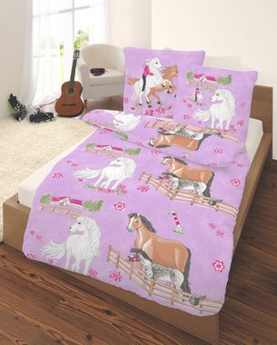Kinderbettwäsche Pferde Bettwäsche 135x200 2tlg. - 100% Baumwolle - Pony Kinderbettwäsche für Mädchen - Renforce Bettwäsche-Set, LINKHOFF, Bügelfrei, Atmungsaktiv