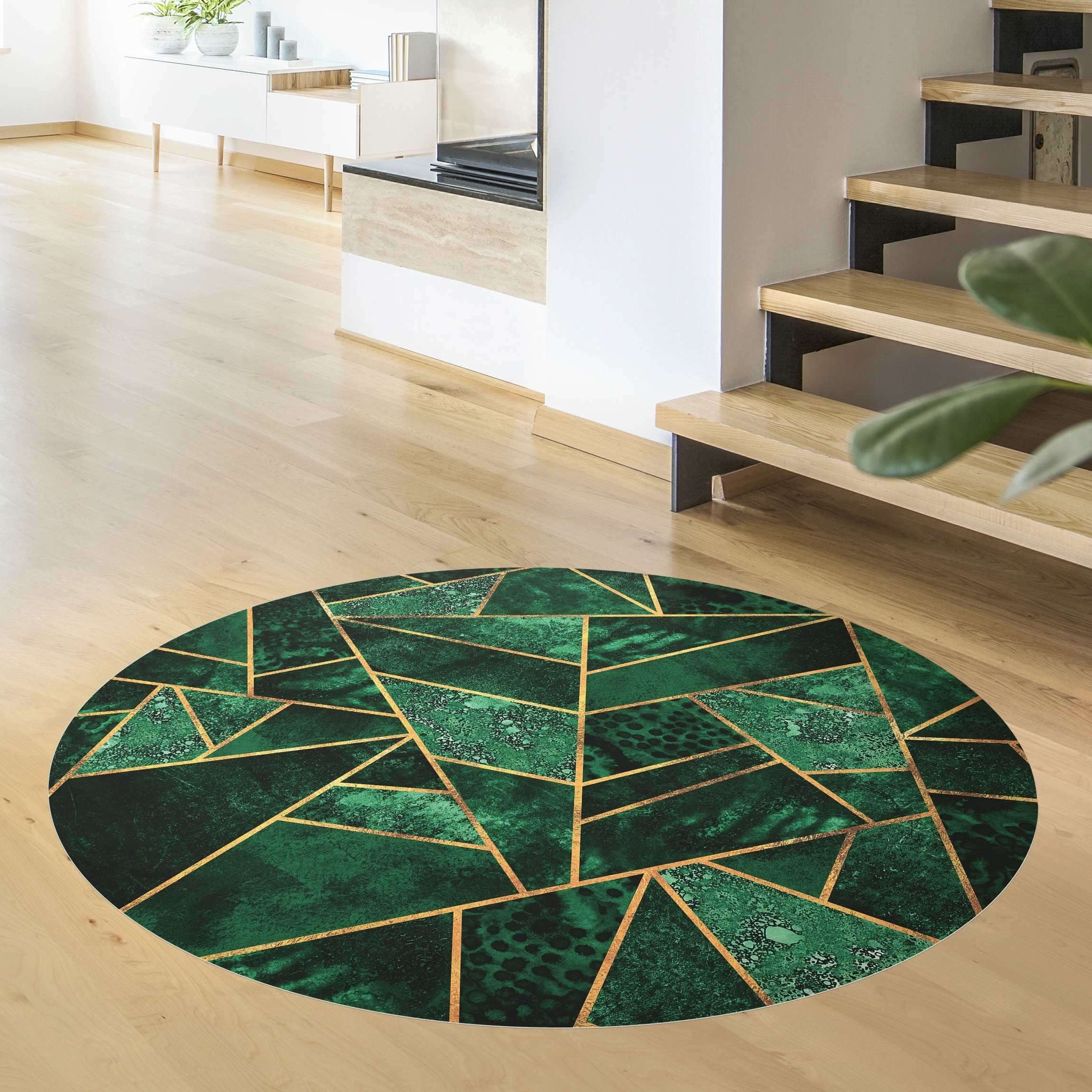 Bilderdepot24 Teppich Vinyl Wohnzimmer Schlafzimmer Flur Küche Muster Abstrakt, rund - grün glatt, nass wischbar (Küche, Tierhaare) - Saugroboter & Bodenheizung – Bild 2 von 5