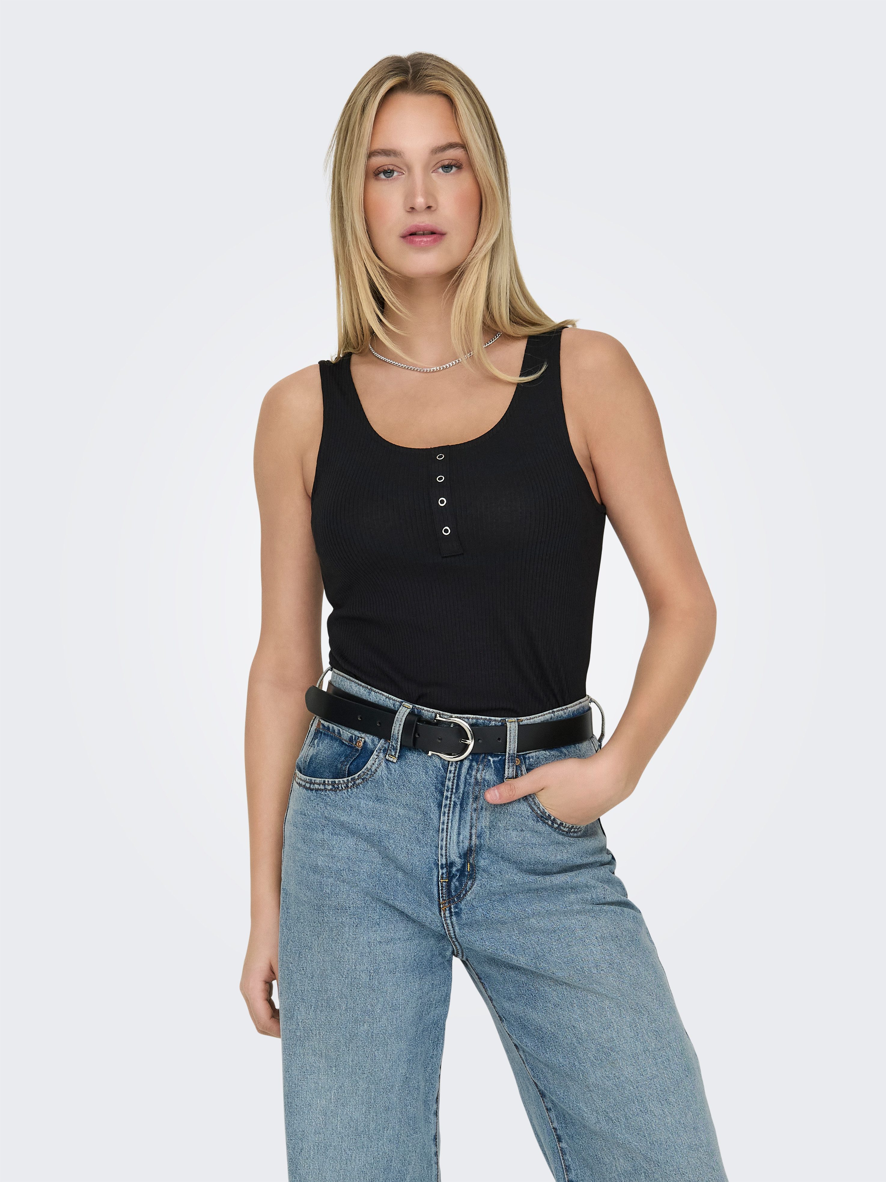 ONLY Ripptanktop ONLSIMPLE LIFE S/L BUTTON TOP JRS CS 2PK (Packung, 2-tlg) günstig online kaufen