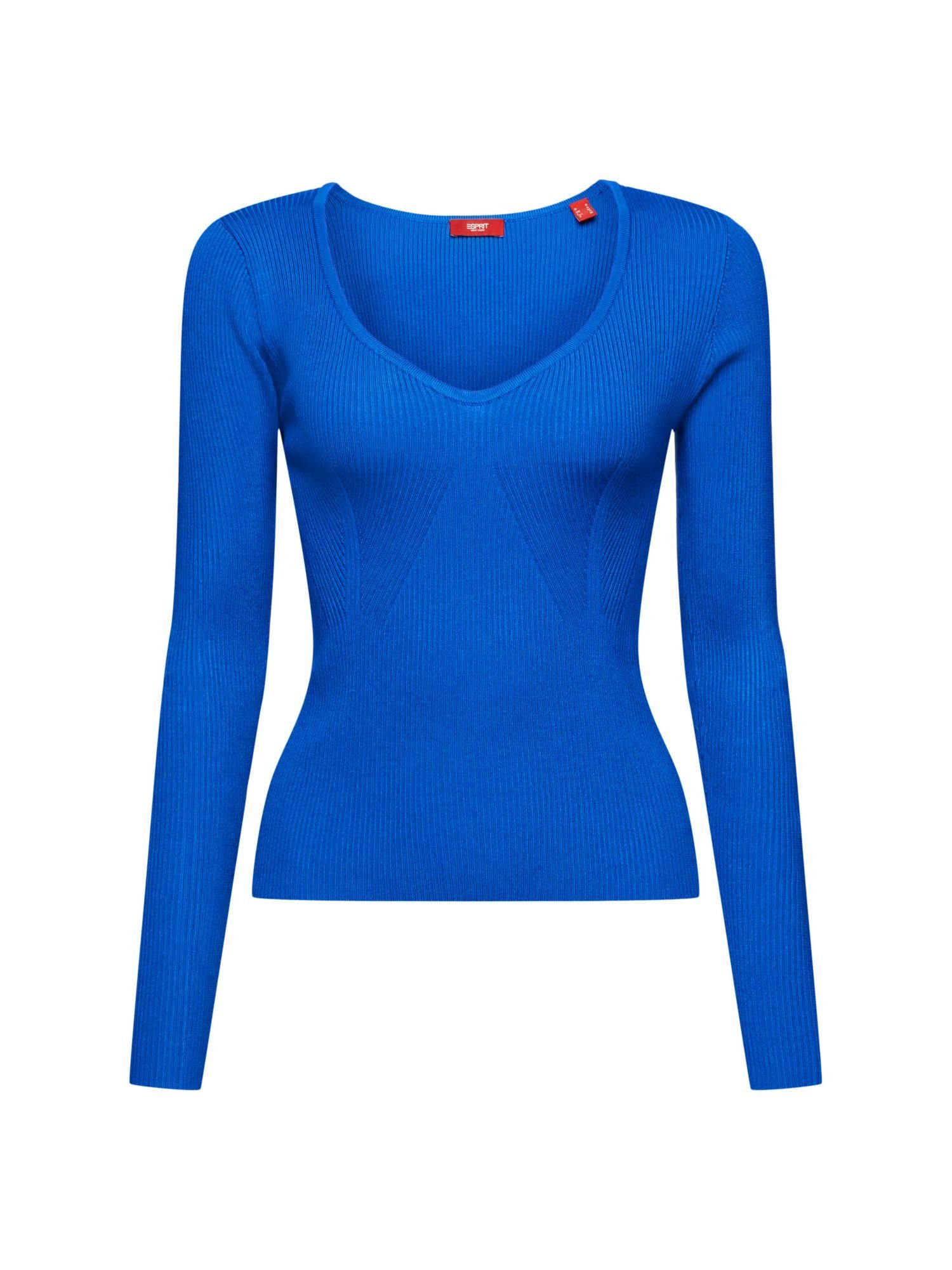 Esprit Collection V-Ausschnitt-Pullover Rippstrick-Pullover mit V-Ausschnitt BRIGHT BLUE