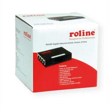 ROLINE Gigabit Ethernet Switch, Pocket Netzwerk-Switch (4 Ports)