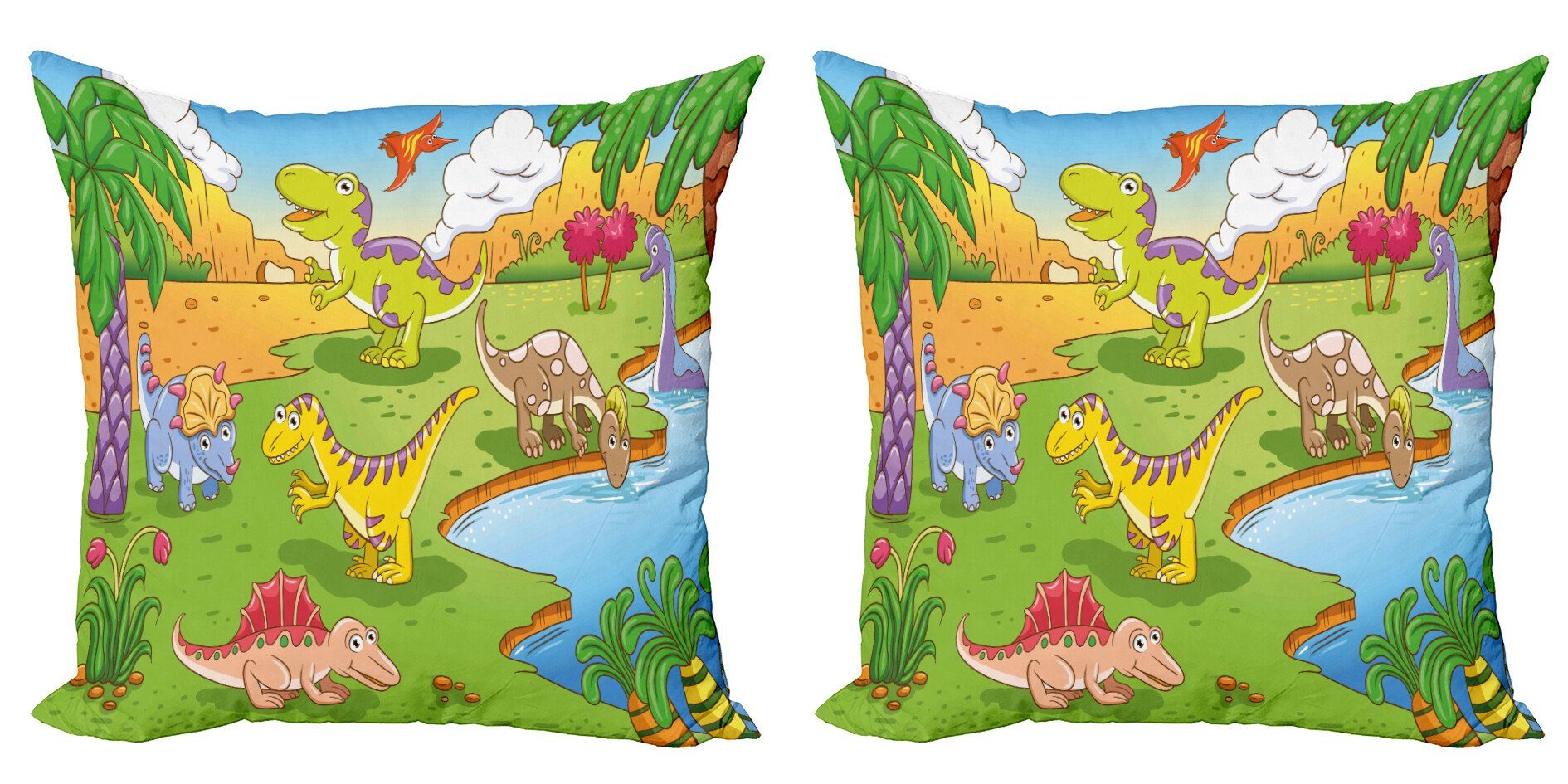 Digitaldruck, Stück), Cartoon-Stil Kindergarten Kissenbezüge Doppelseitiger Modern Tiere Abakuhaus (2 Accent