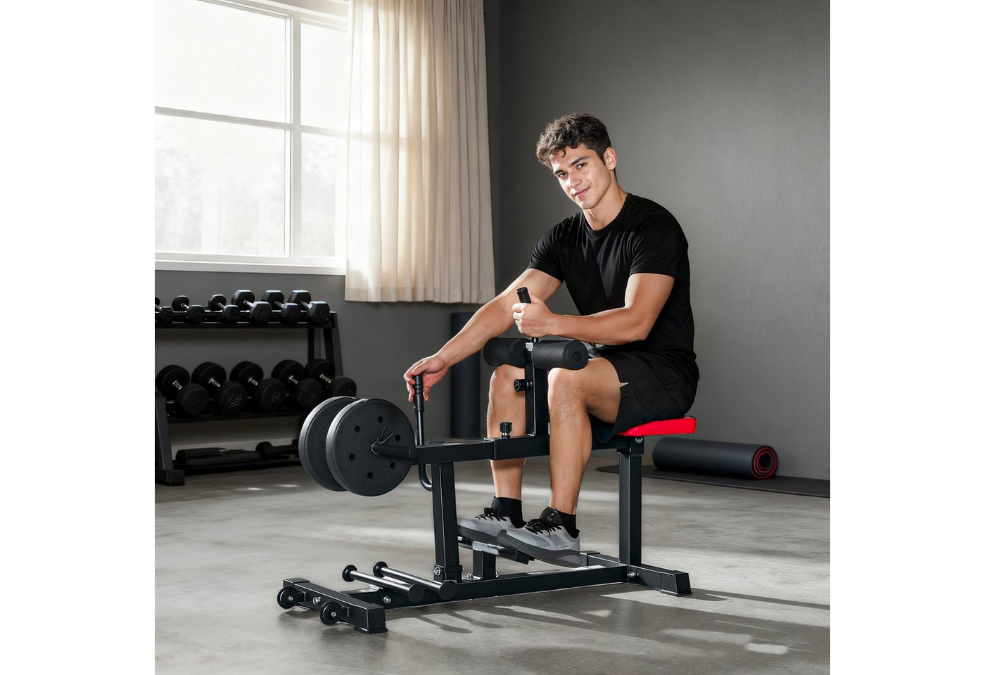 SPORTNOW Multitrainer Beinstrecker, mit Bandstiften und Rädern, Beintrainer für Home Gym, (Beinbeuger, 1-St., Fitnessgerät), Höhenverstellbar, Rot+Schwarz