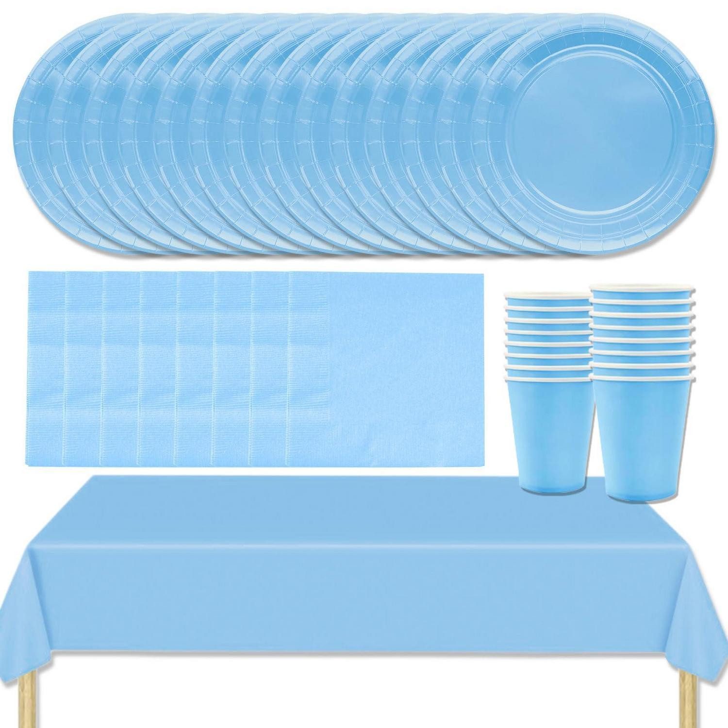 LuxusKollektion Einweggeschirr-Set Partygeschirr Set 53-teilig Hellblau, Papier