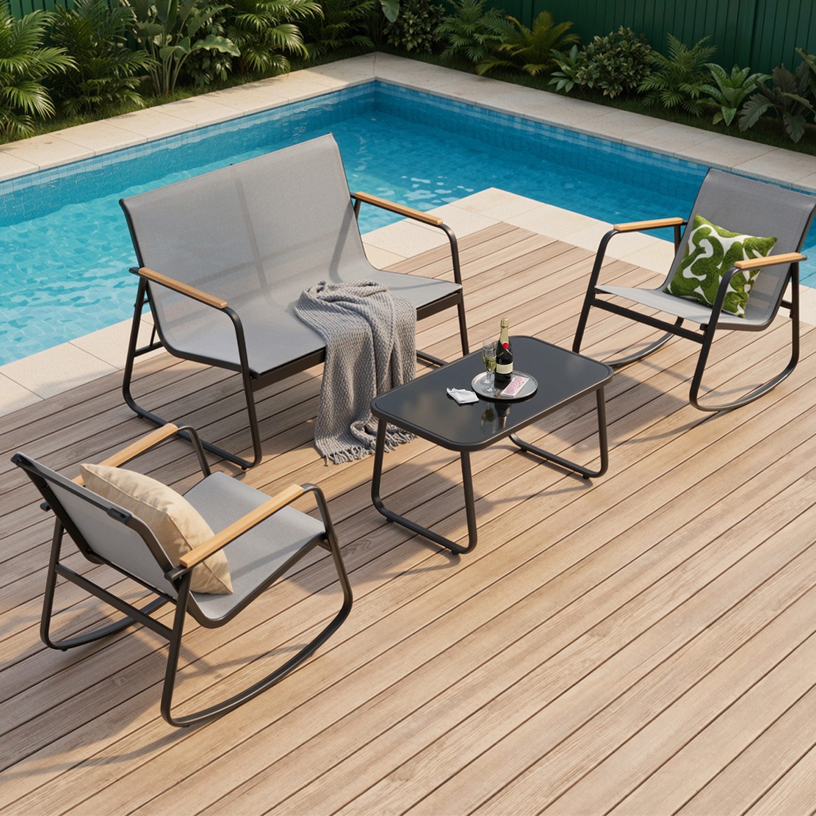 Bealife Balkonset Garten Balkonmöbel-Sets,2 Sessel, 1Bank und 1 Tisch, Terrasse, (1 Tisch + 3 Stühle), Mit Schaukel-Funktion