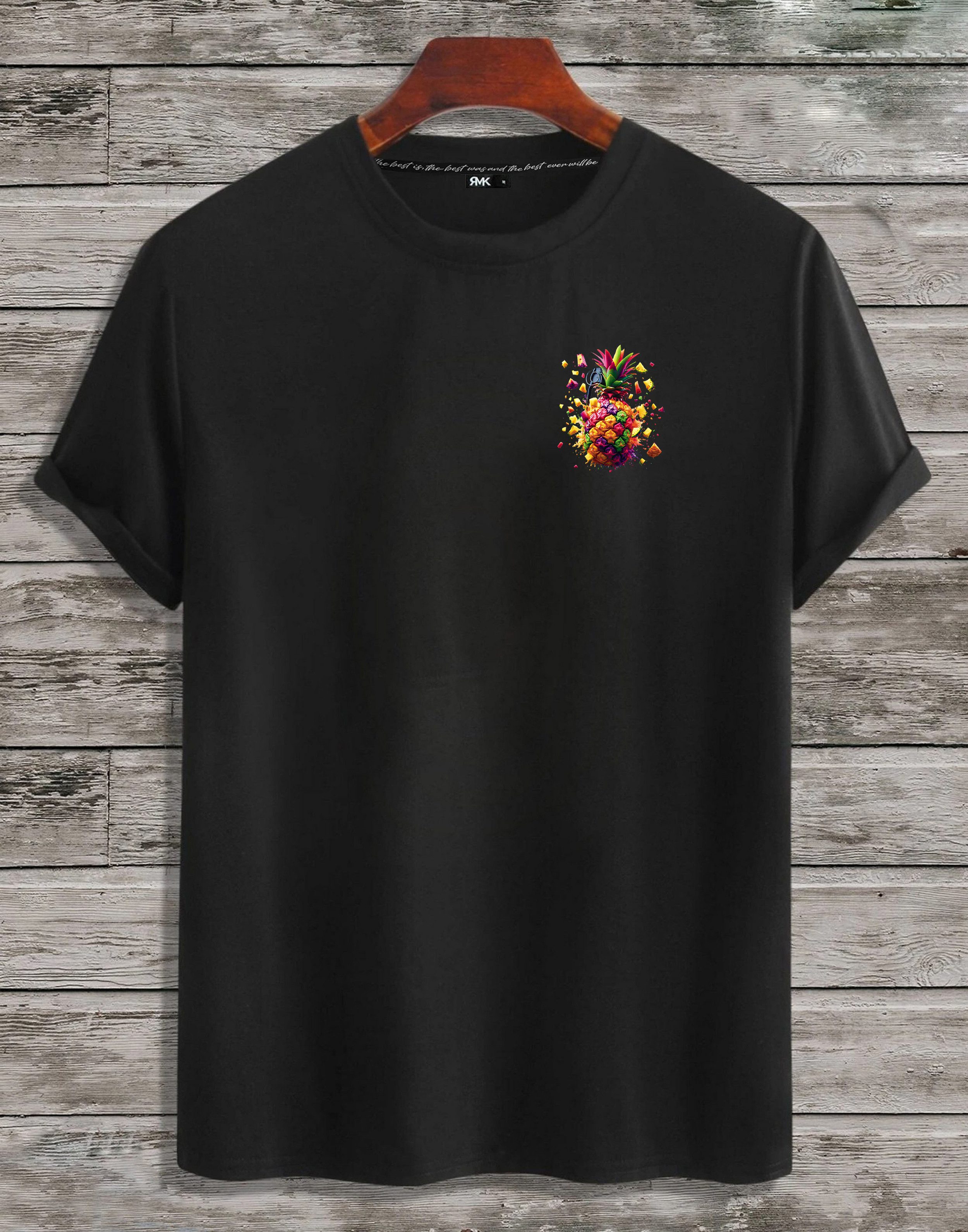 T-Shirt Herren Shirt Basic Rundhals Ananas Sommer