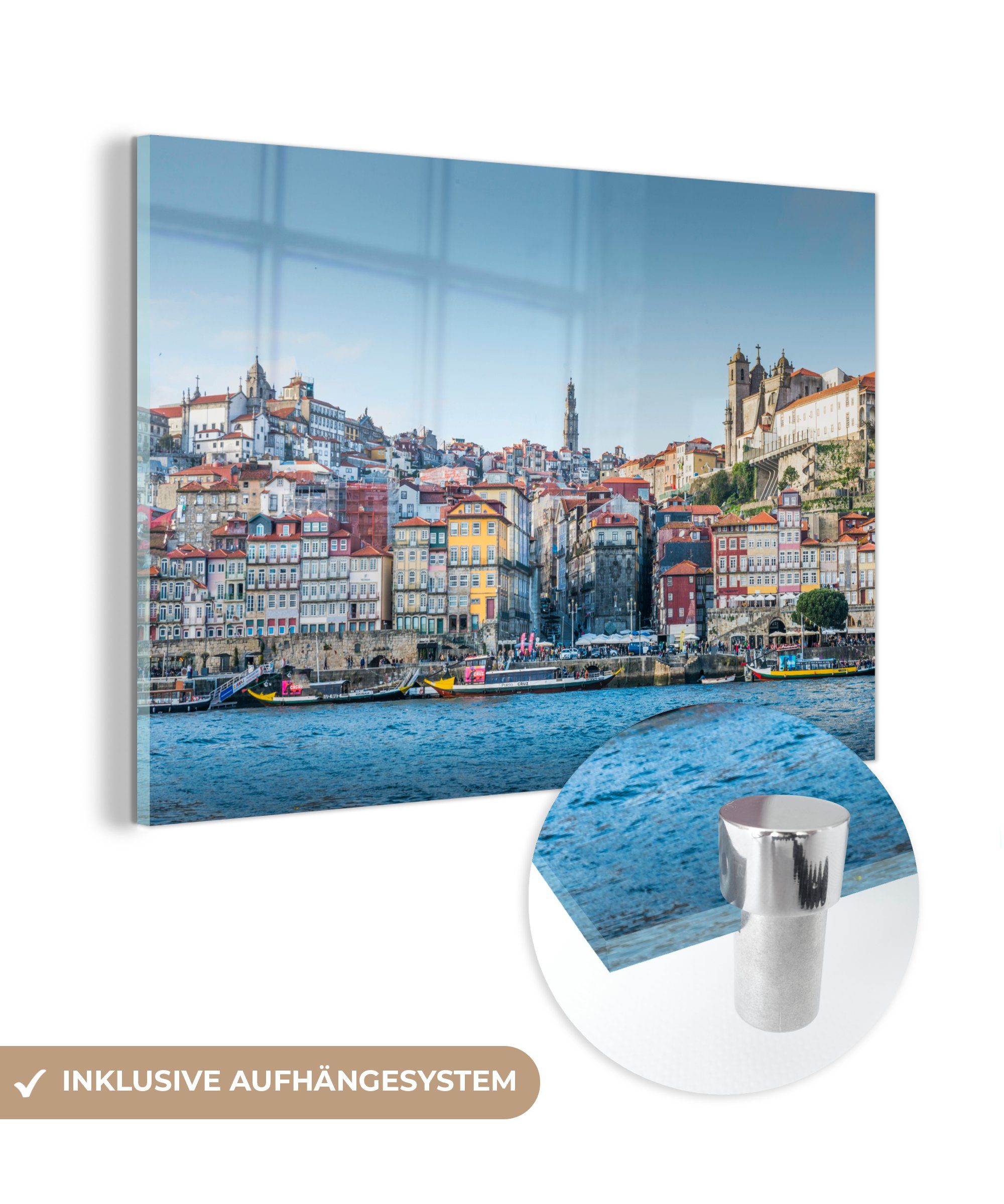 MuchoWow Acrylglasbild St), Portugal, Wohnzimmer & Schlafzimmer Acrylglasbilder Boot - - (1 Wasser