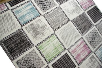 Teppich Designer und Moderner Teppich Kurzflorteppich mit Karomuster grau bunt blau grün rosa, Carpetia, rechteckig, Höhe: 11 mm