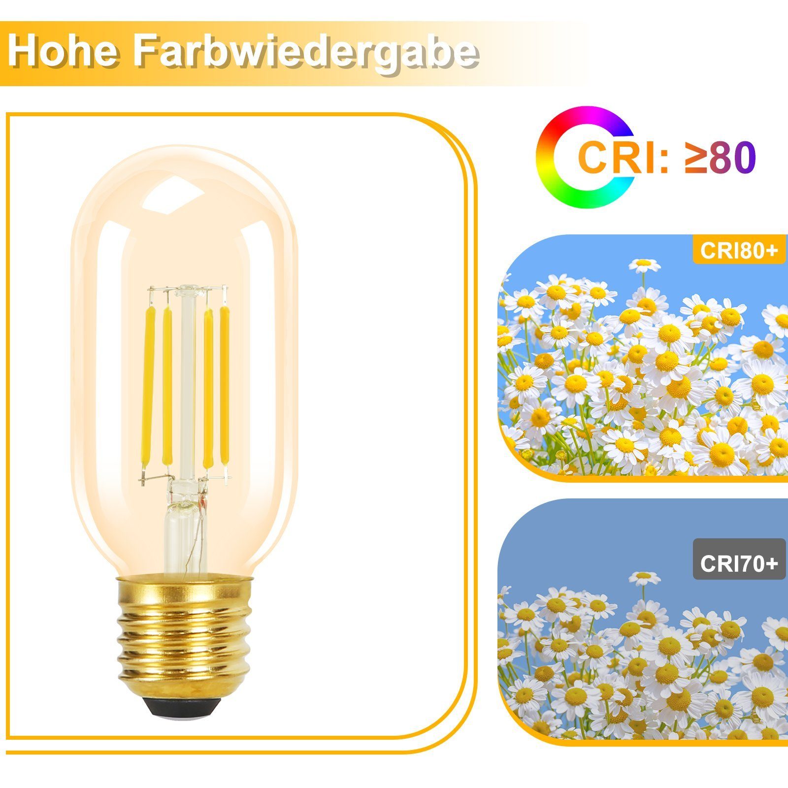 Vintage 2700K, St., Edison Nettlife 4W E27 Bernsteinfarbene Glühbirnen Lampe Warmweiss LED T45 4 Warmweiss Birnen E27, LED-Leuchtmittel