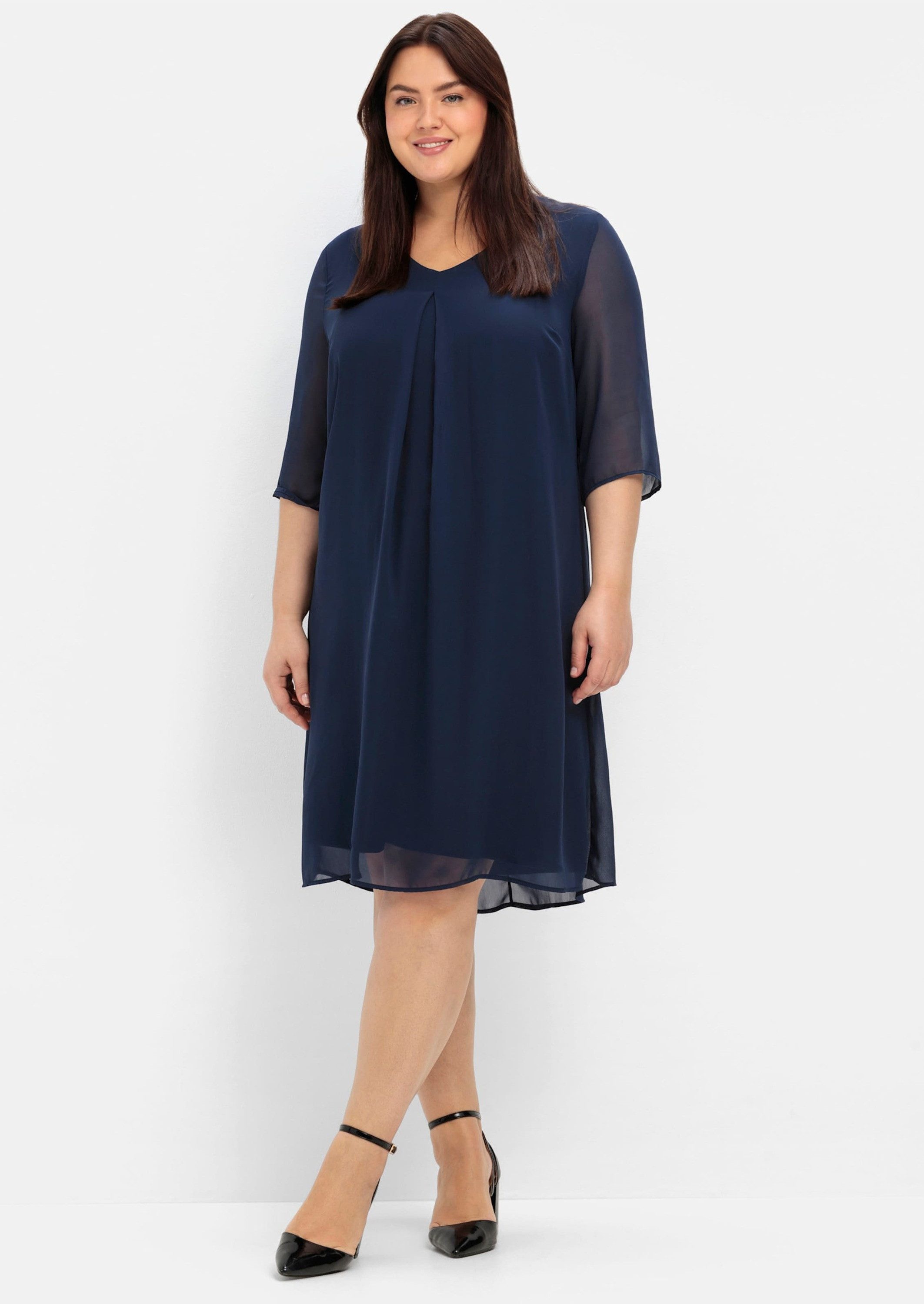 Sheego Etuikleid Cocktailkleid 3/4-Arm im Layerlook, aus Chiffon und Viskose