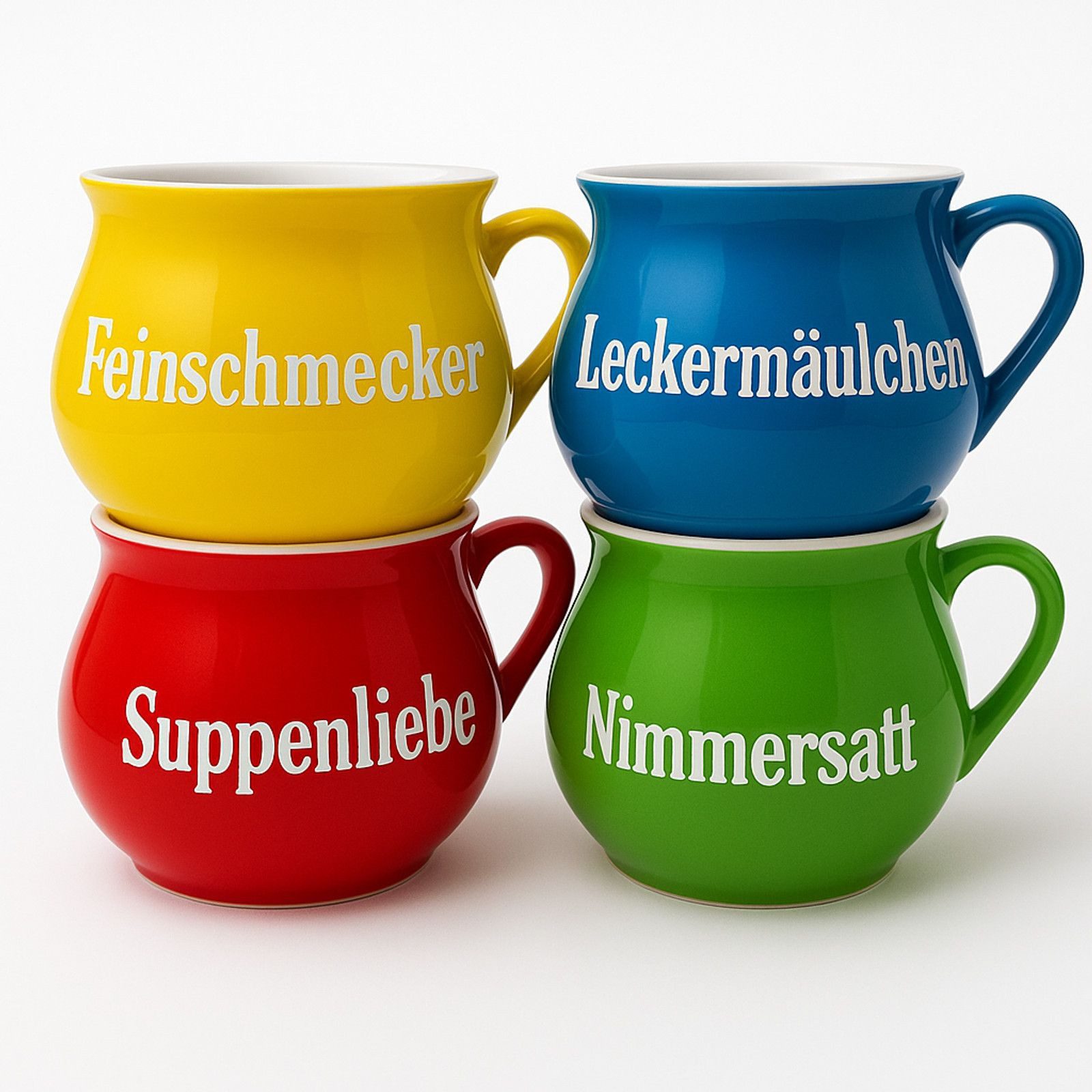 BURI Suppenschüssel Keramik-Suppentassen 4er oder 8er-Set Schüsselset Suppentasse Sprüche, Keramik, (1-tlg), Suppenschale