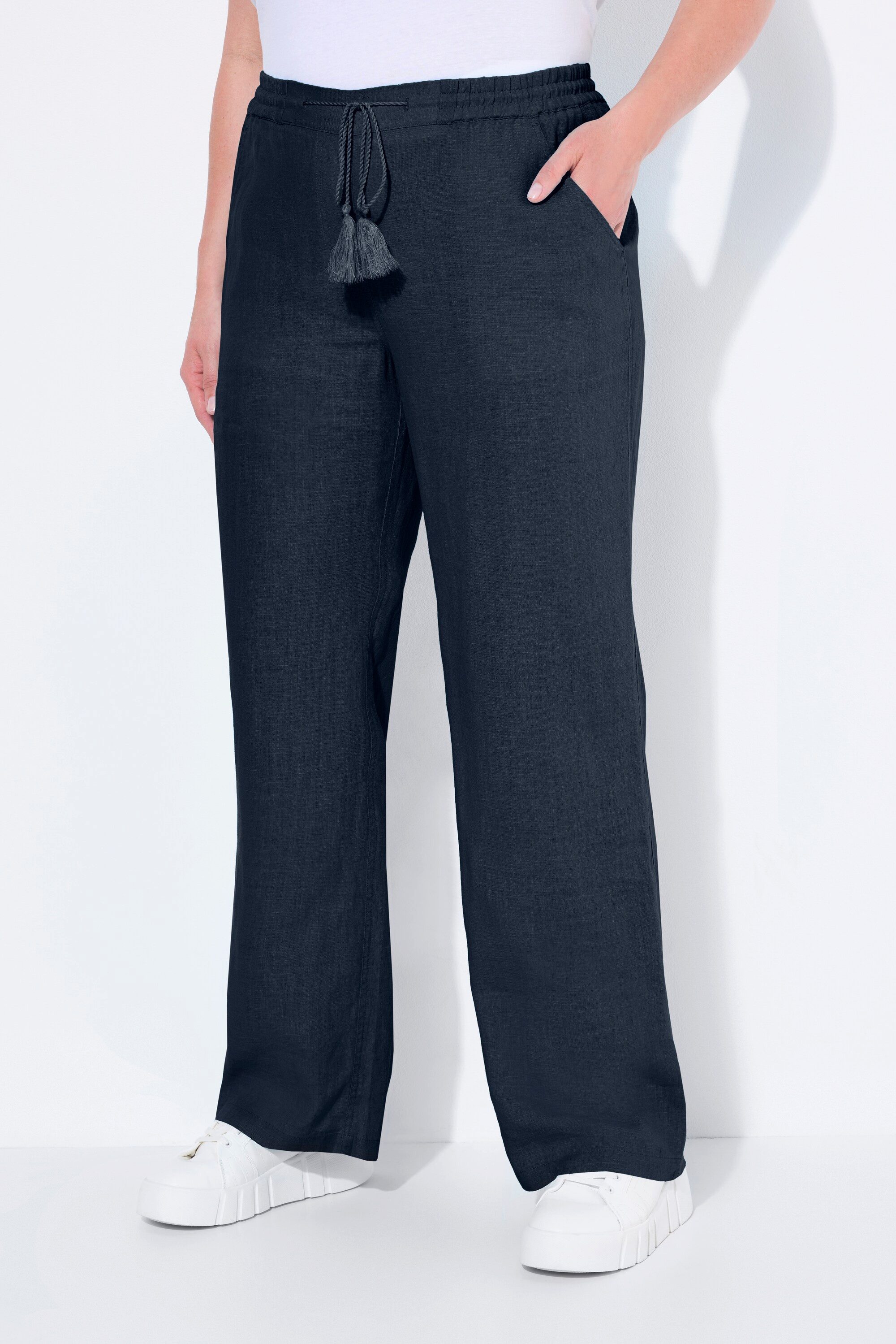 Ulla Popken Funktionshose Leinenhose Mary Elastikbund weites gerades Bein günstig online kaufen