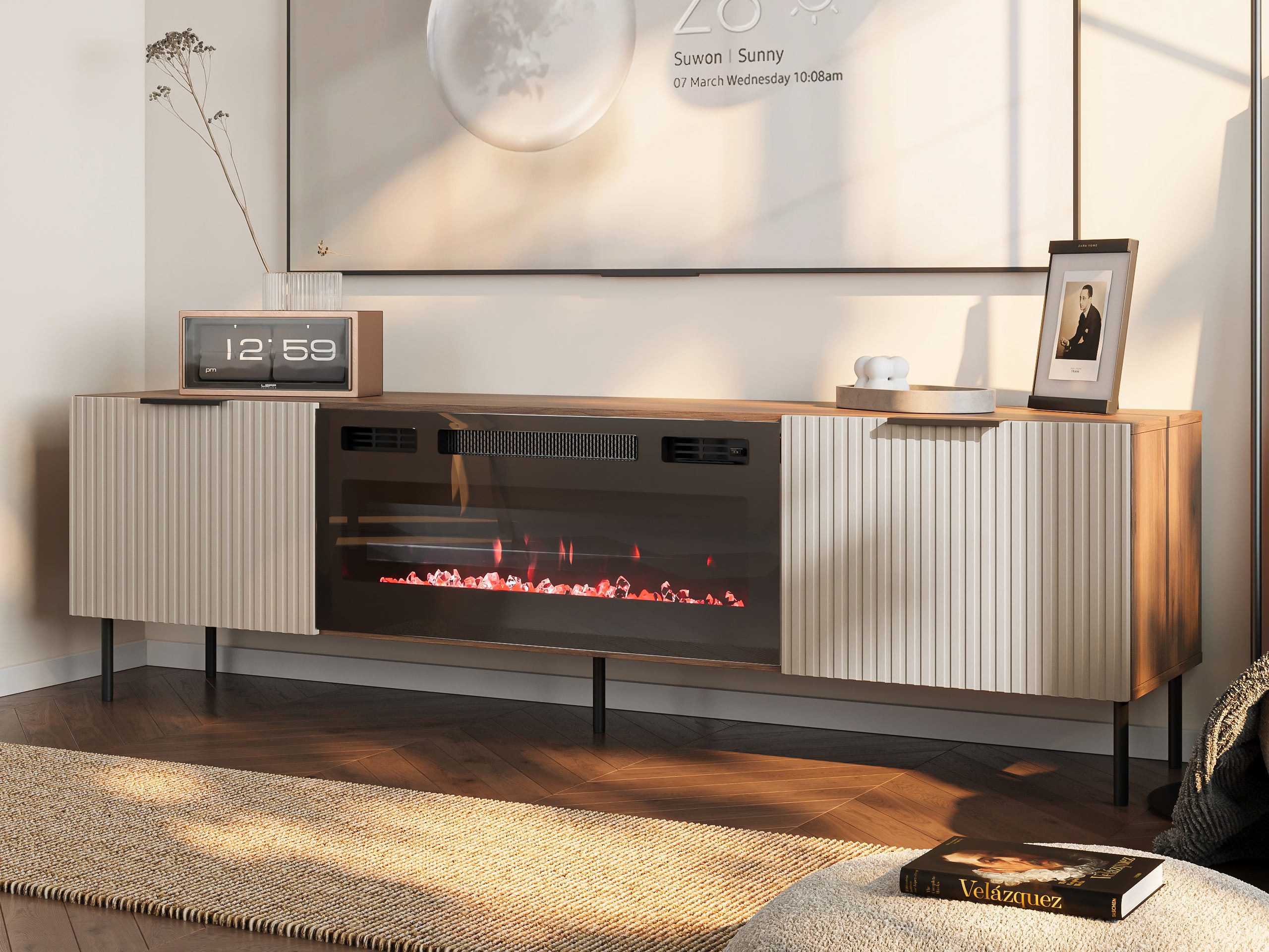 MIRJAN24 TV-Schrank Almera 06 mit Kamin (mit zwei Drehtüren) Realistische L günstig online kaufen