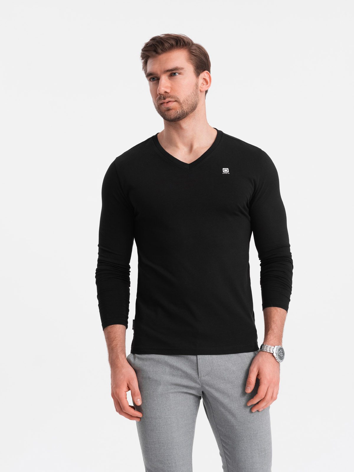 OMBRE Longsleeve Herren-Elastan-Longsleeve mit V-Ausschnitt günstig online kaufen