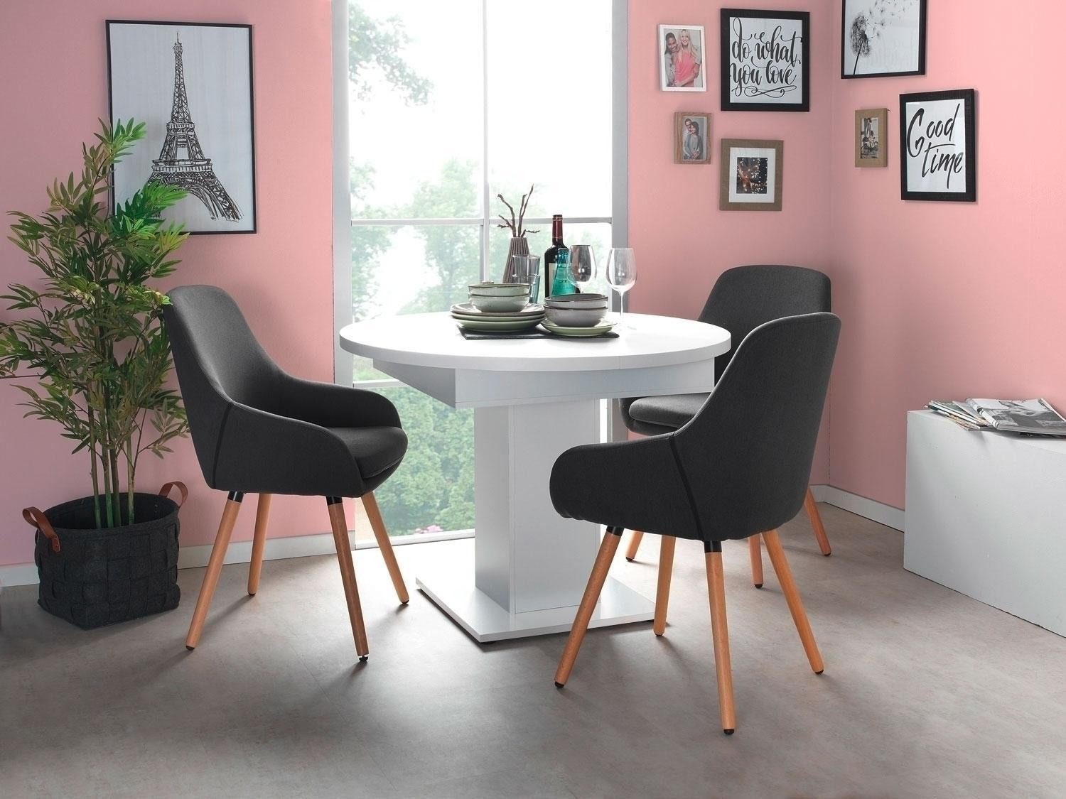 Mäusbacher Esstisch JONES, Ausziehbar, Ø 104 cm, Weiß matt, für bis zu 6 Pe günstig online kaufen