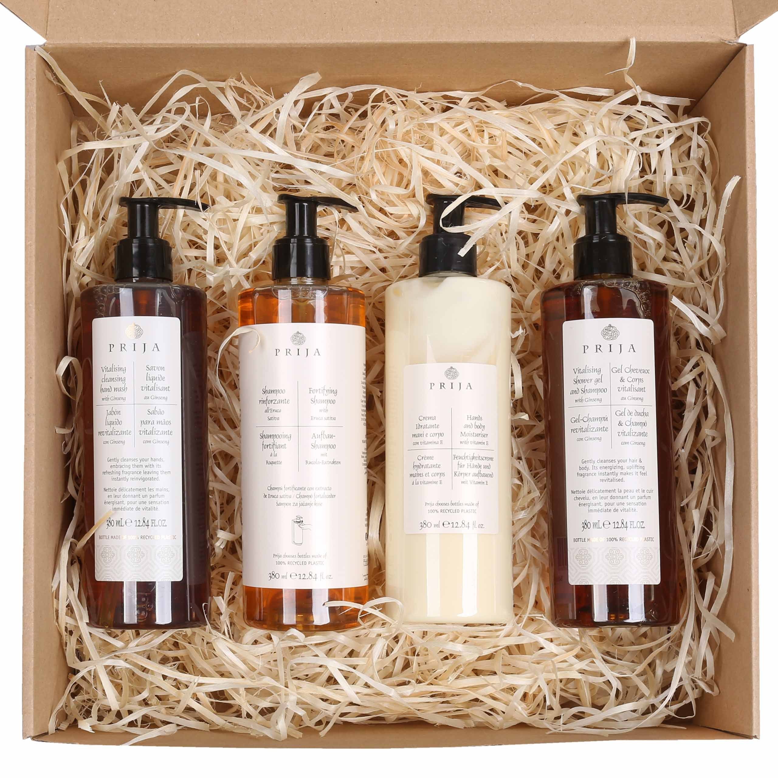 PRIJA Körperpflegemittel PRIJA-Set:Shampoo,Duschgel,Flüssigseife,Feuchtigkeitscreme 4x380ml