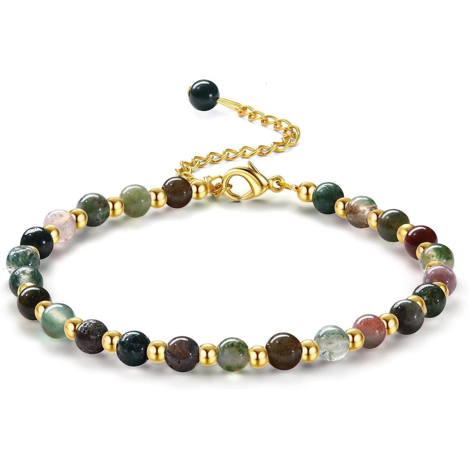 LuxusKollektion Perlenarmband Perlenarmband Damen Naturstein Edelstahl 5MM Boho Farbe Grün