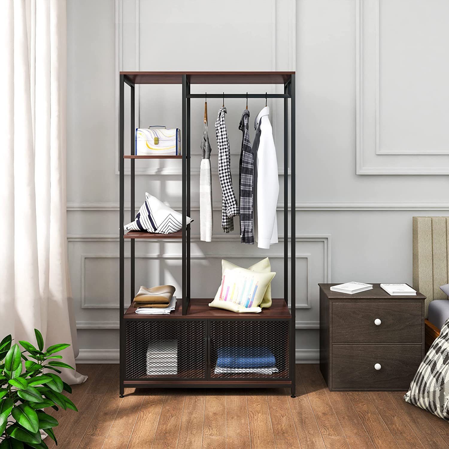 Woltu Garderobenständer, (1 St), mit Lagerschrank, aus Holz und Metall günstig online kaufen