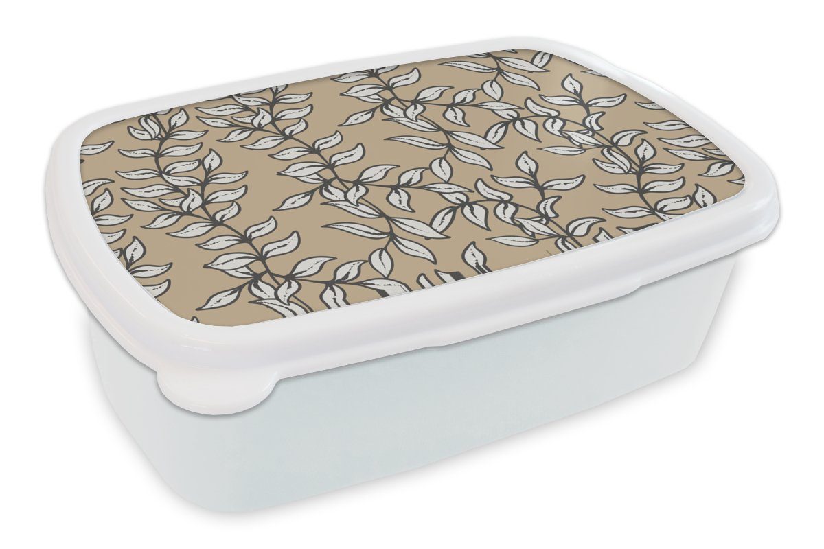 MuchoWow Lunchbox Design - Pflanzengirlande - Blätter, Kunststoff, (2-tlg), Brotbox für Kinder und Erwachsene, Brotdose, für Jungs und Mädchen weiß