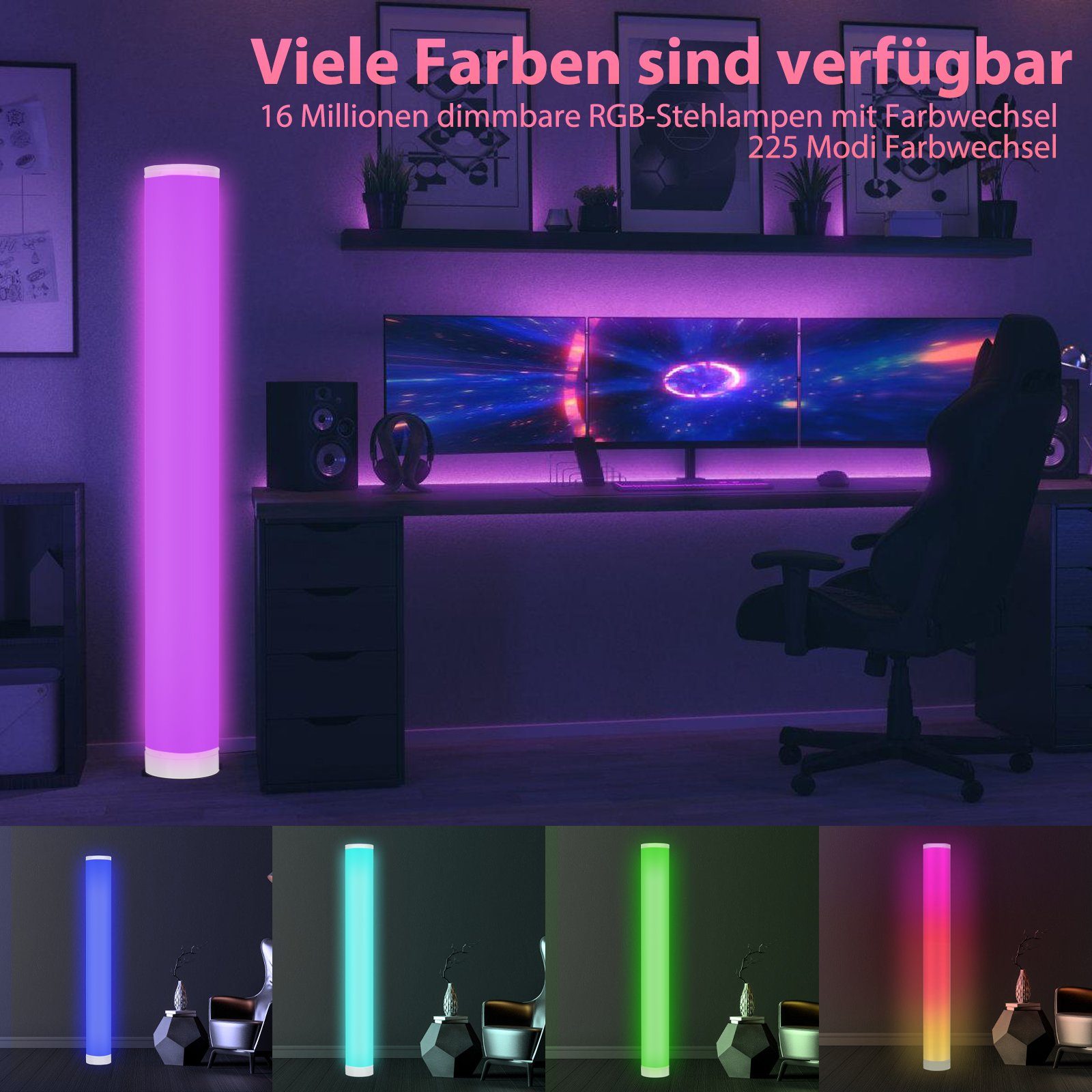 RGB Stehleuchte Stand Eckleuchte LED Stehlampe Stehlampe Deckenfluter Lichtsäule LED 6W Clanmacy bunt
