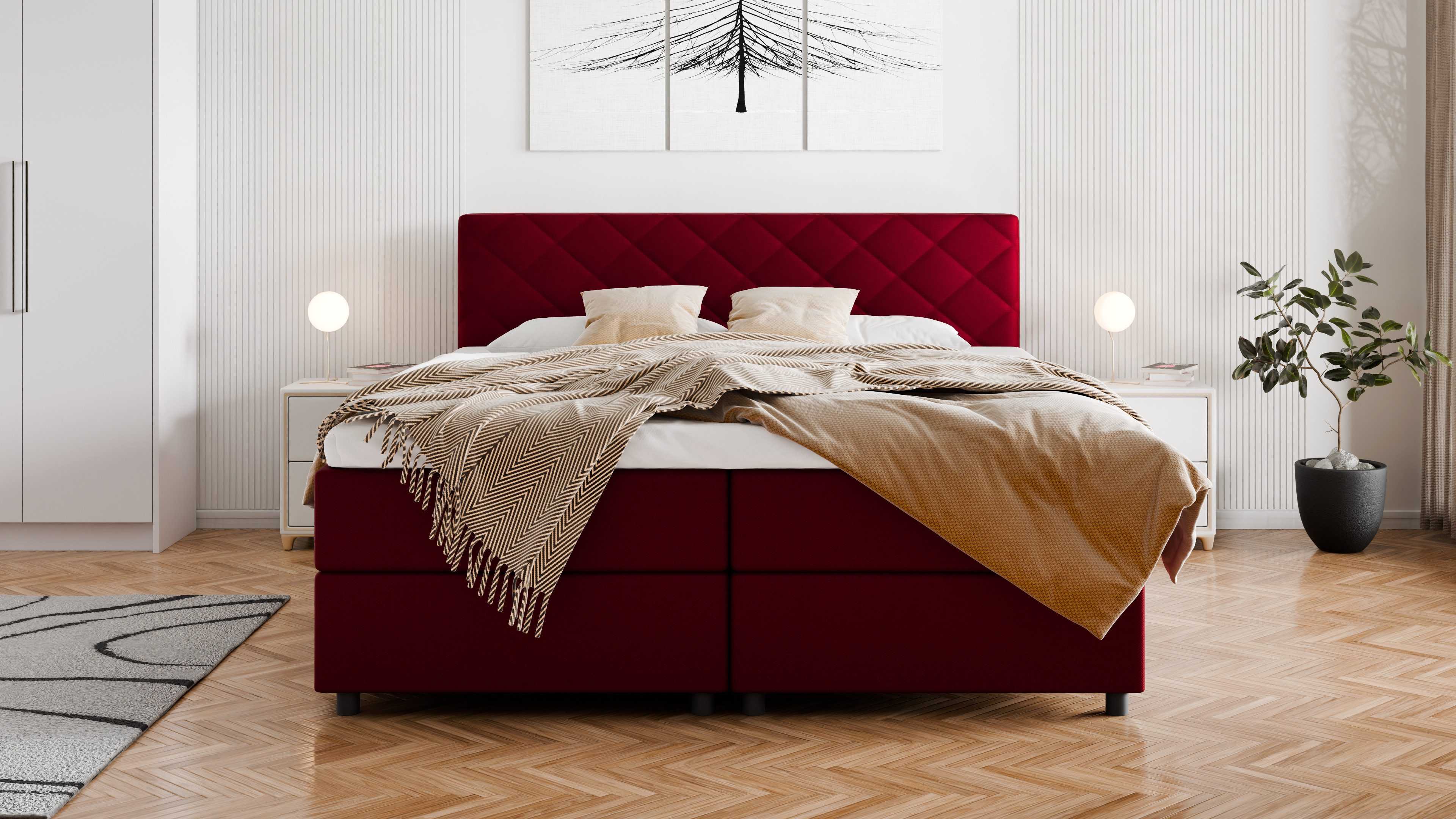 Homesy Boxbett DIAMARO (Boxspringbett inkl. integrierter Matratze und Topper), Praktischer Stauraum mit seitlicher Öffnung
