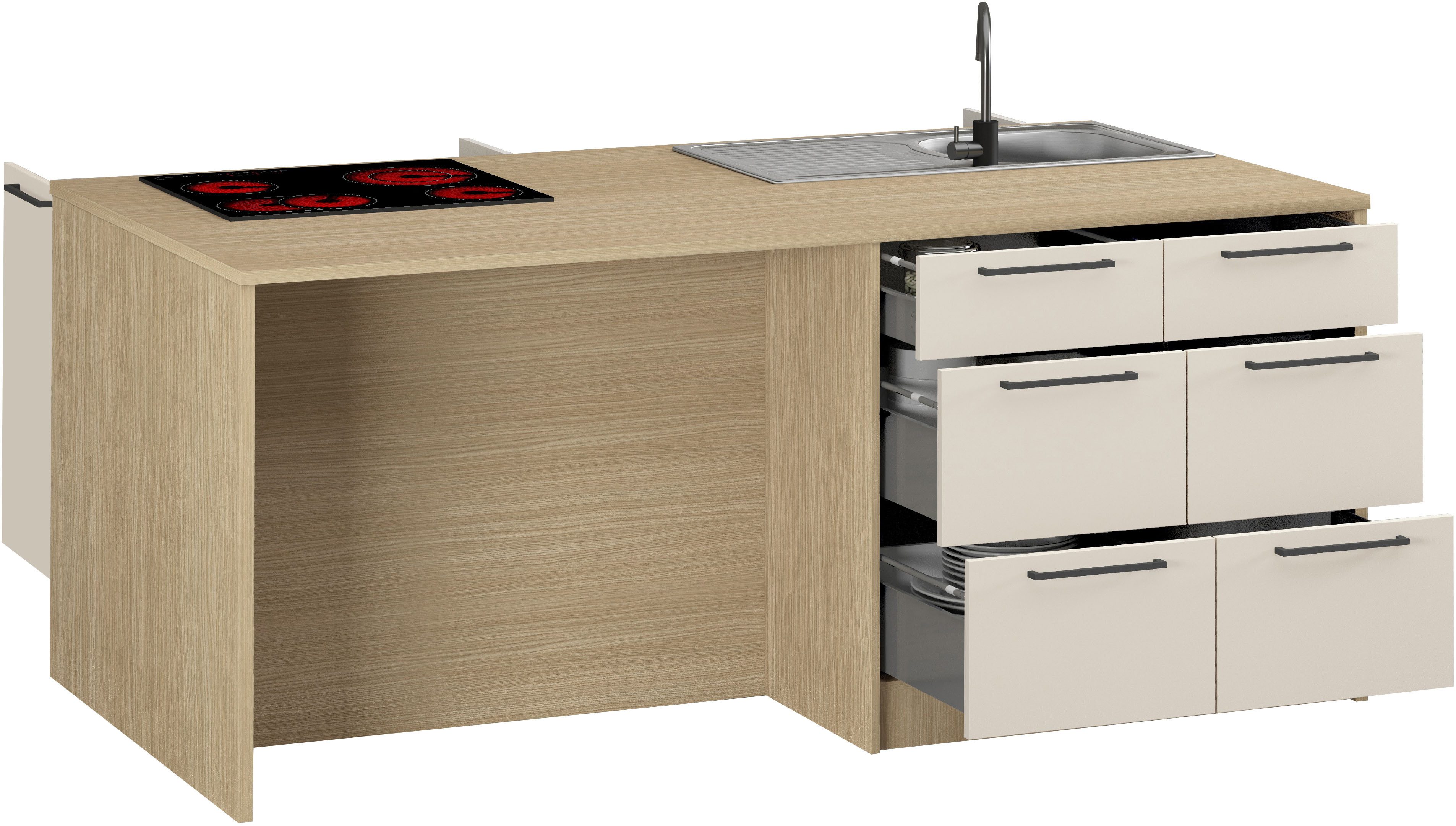 KOCHSTATION Kücheninsel KS-Luna Breite 200 cm, Höhe 90 cm, Breite 200 cm, wahlweise mit Hanseatic-E-Geräten