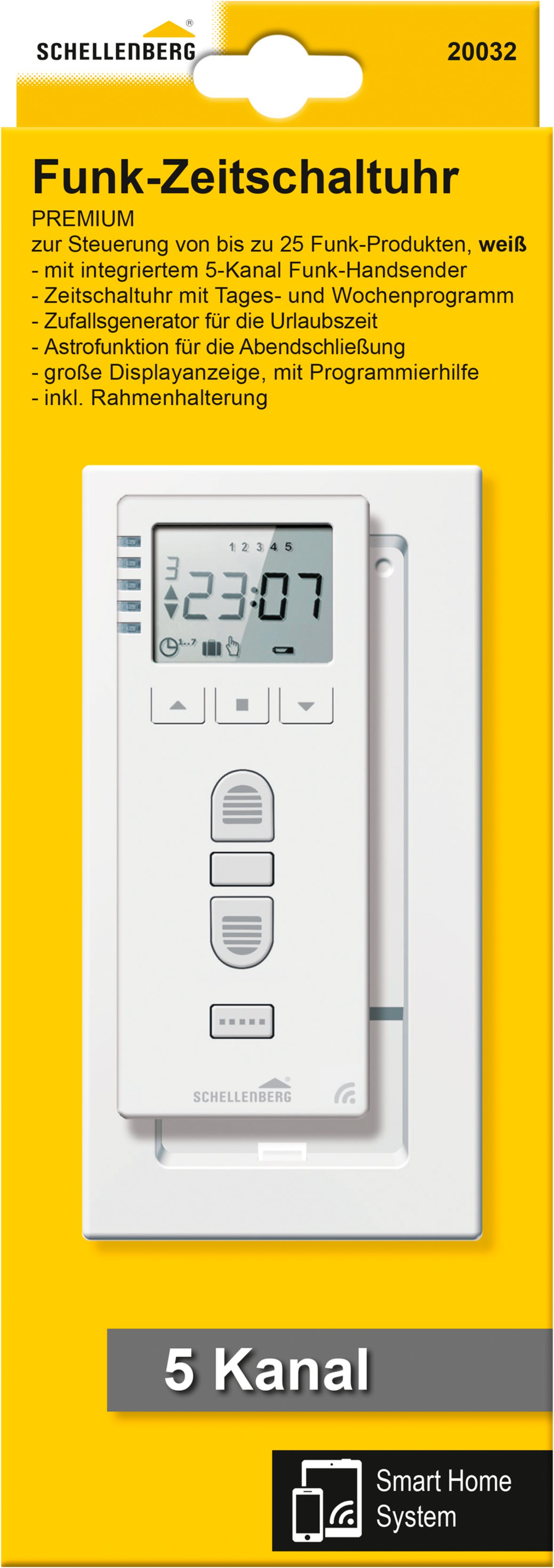 SCHELLENBERG Rollladen-Funksteuerung Aufputz, Smart Home Funk-Zeitschaltuhr Premium, zur Steuerung für Rollläden, Licht, Steckdosen und Markisen