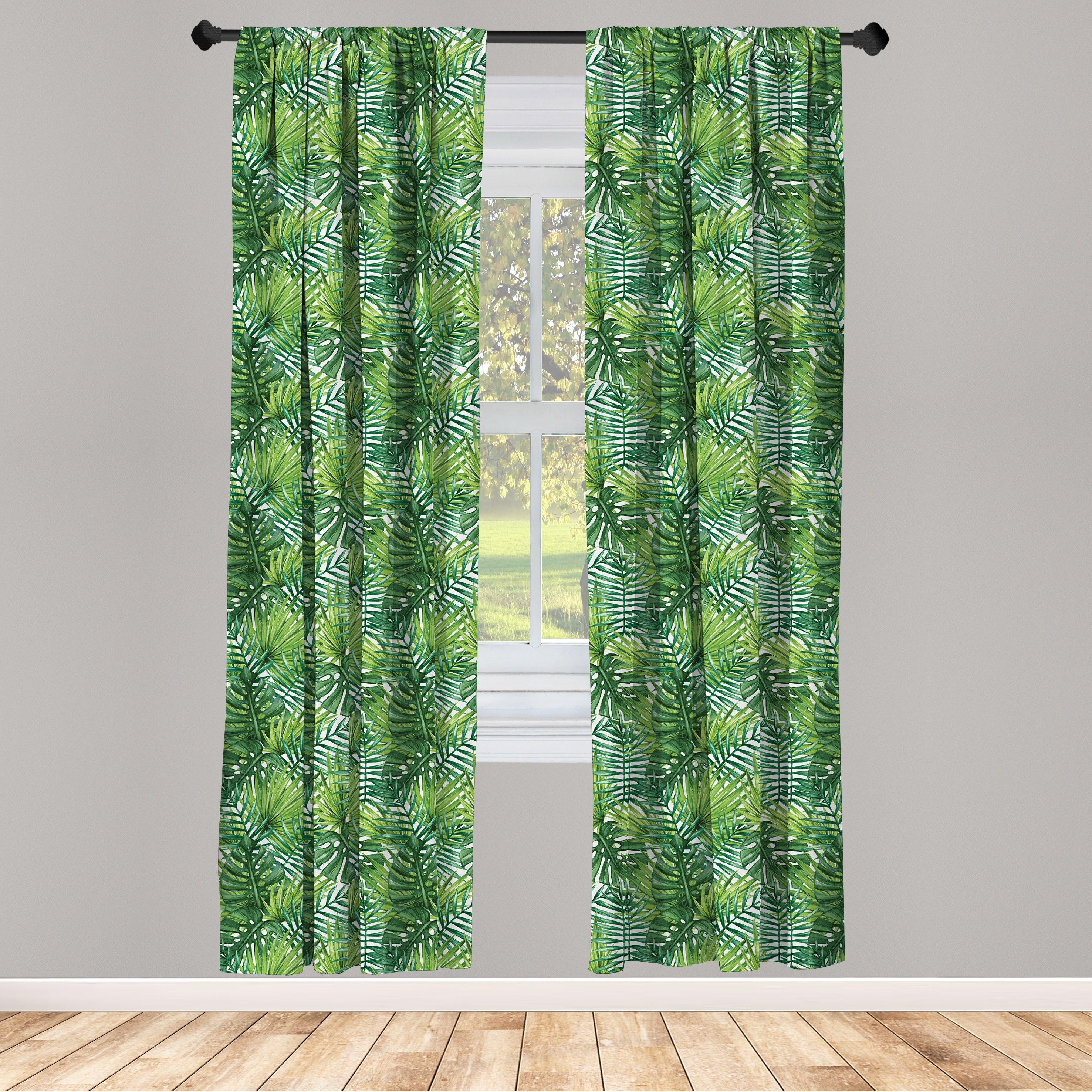 Gardine Vorhang für Wohnzimmer Dekor, Aquarell Blatt Abakuhaus, Baum-Blätter Schlafzimmer Microfaser