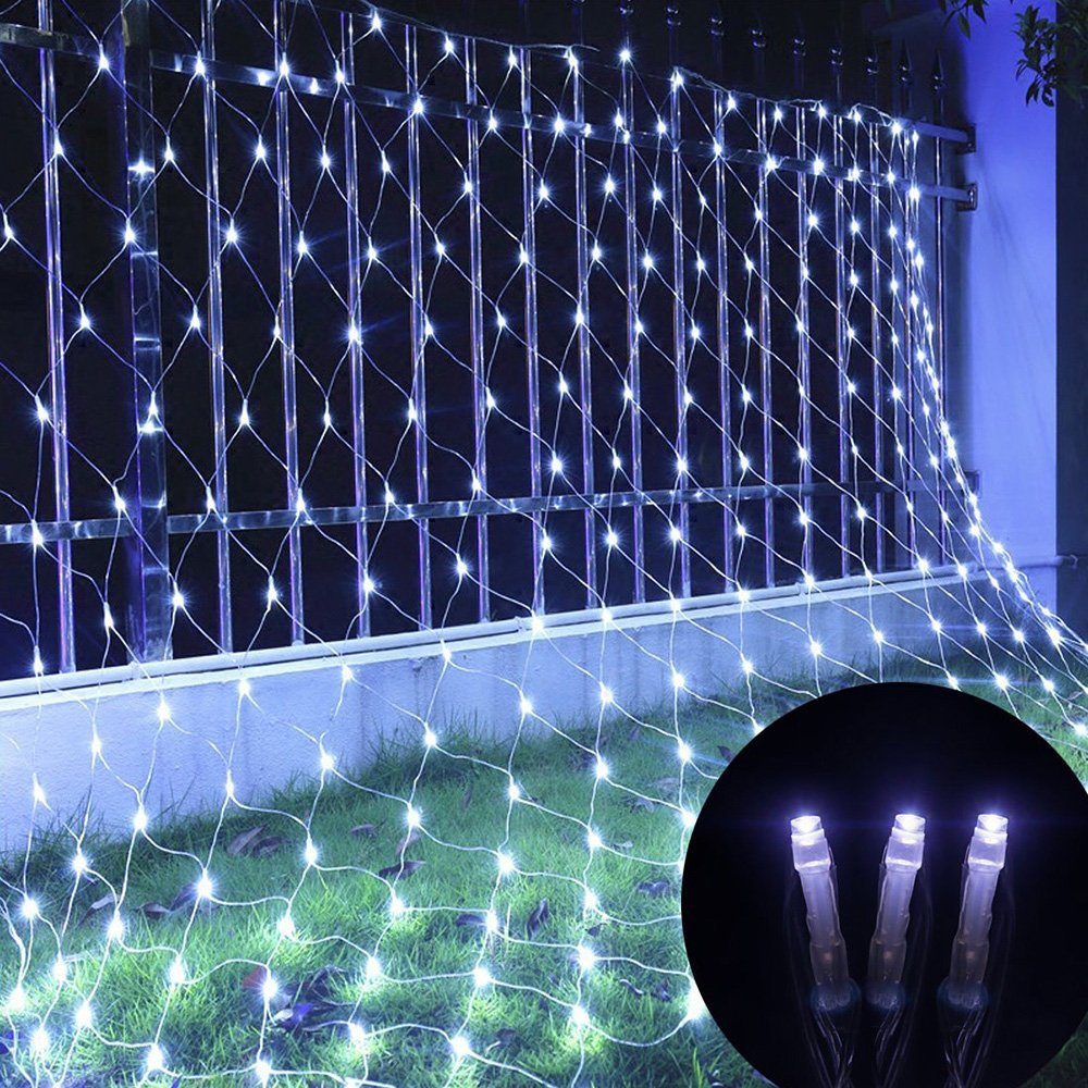 Rosnek LED-Lichtervorhang LED-Lichternetz 3M weiß, Tail Mit 1.5X1.5M 6x4M Outdoor Mit 3X2M Wasserdicht, Verlängerungskabel Plug, 2X2M