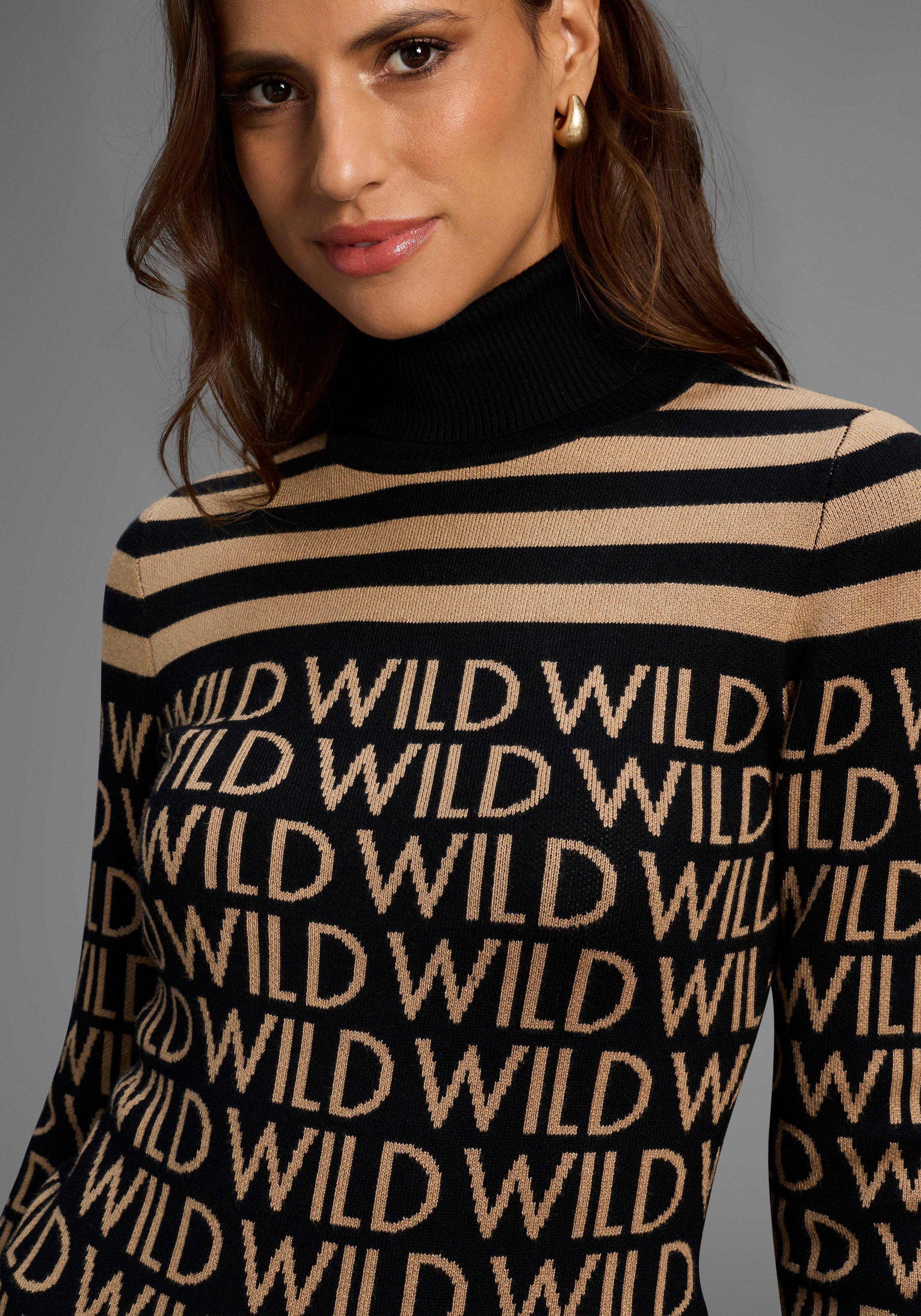 Melrose Rollkragenpullover mit Streifen und Wording