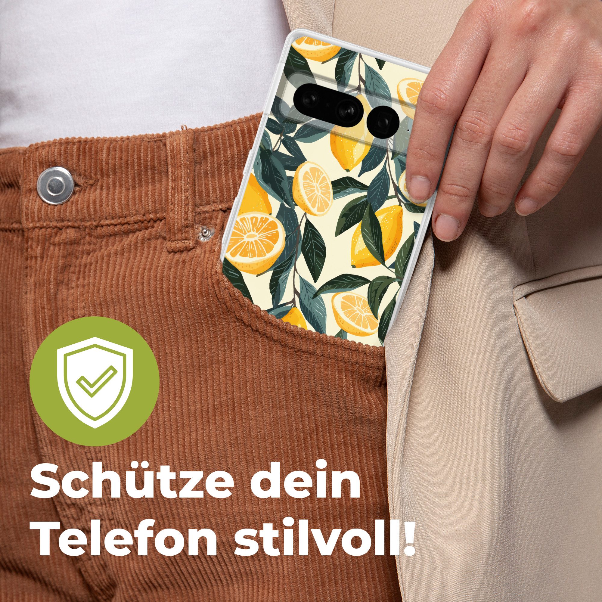 MuchoWow Handyhülle für Google Pixel 7 Pro Zitronen - Früchte - Blätter - Gelb - Grün - Be, Phone Case, Silikon, Schutzhülle Dünn
