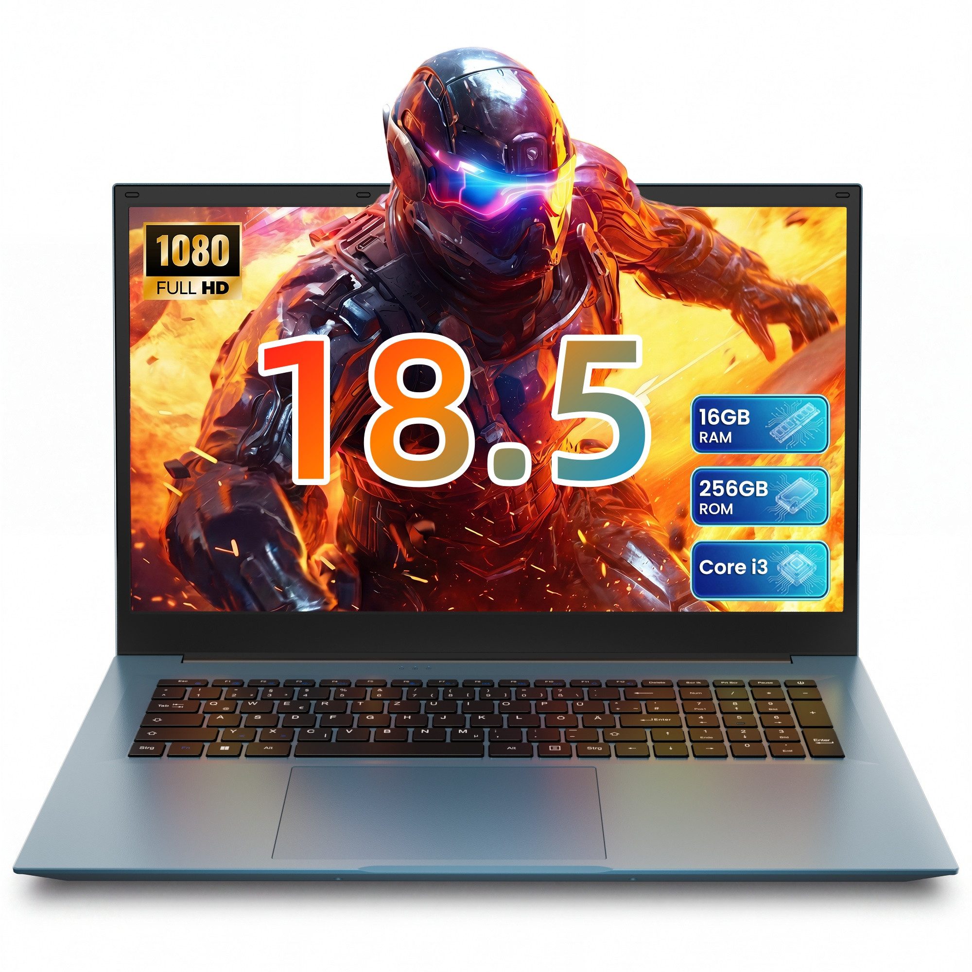 MENGHU 18,5 Zoll FHD Laptop DE-Tastaturlayout, lebenslang kostenloses Office Notebook (Intel® Core™ i3‑10100Y, Intel® UHD Graphics 615, 16 GB, 256 GB SSD)